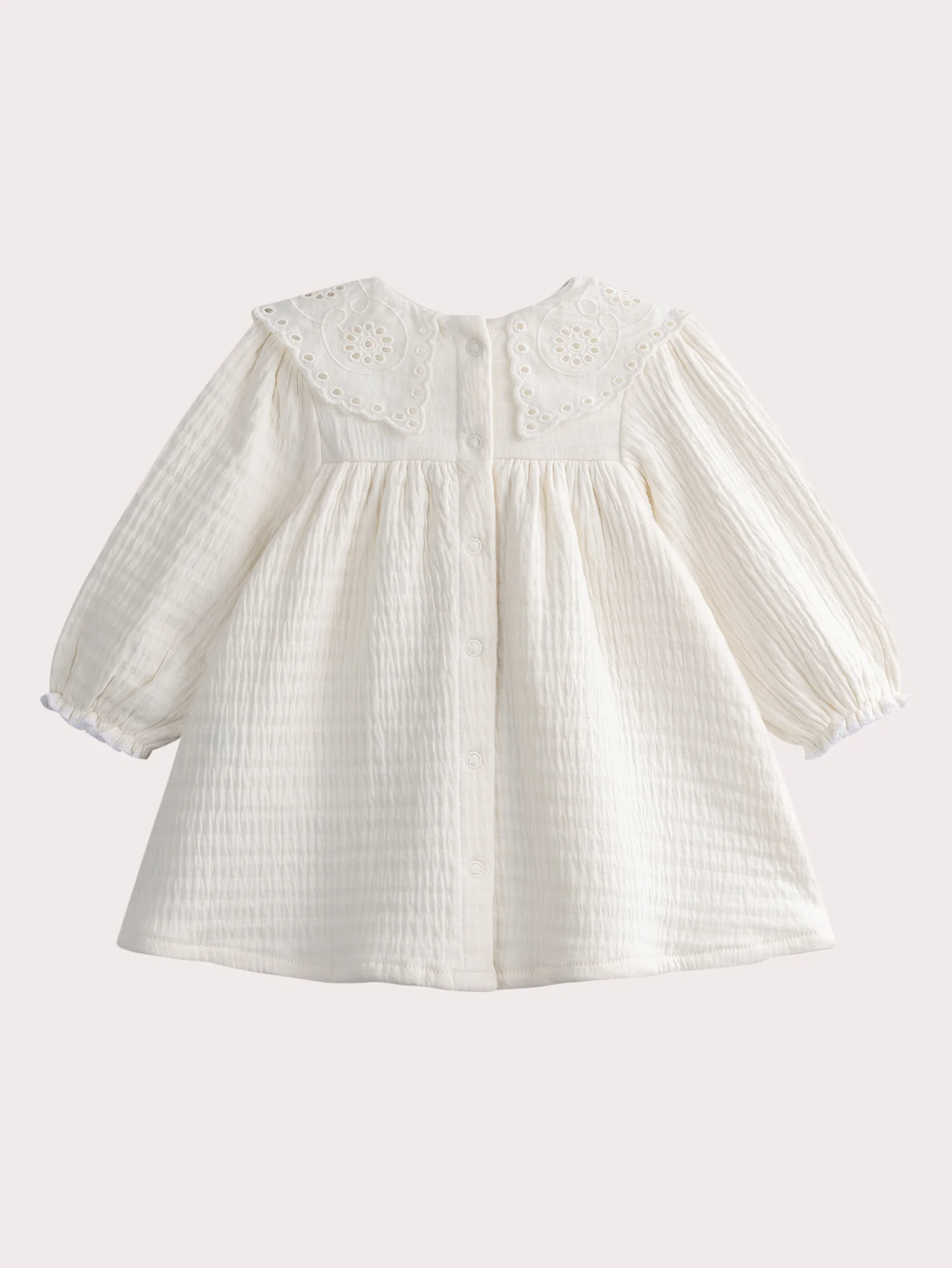 Abito bambina ecru con collo in ricamo inglese - Image 4