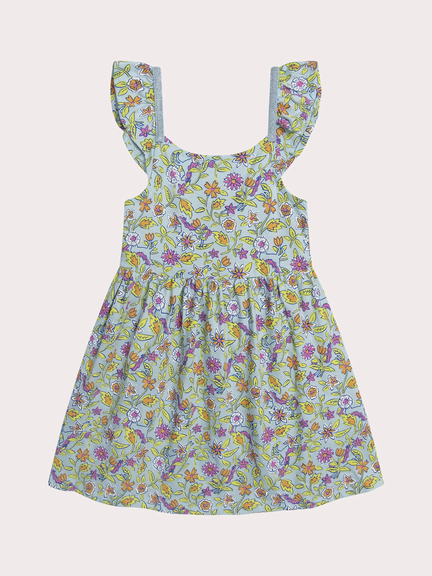 Abito con spalline volant e stampa di fiori