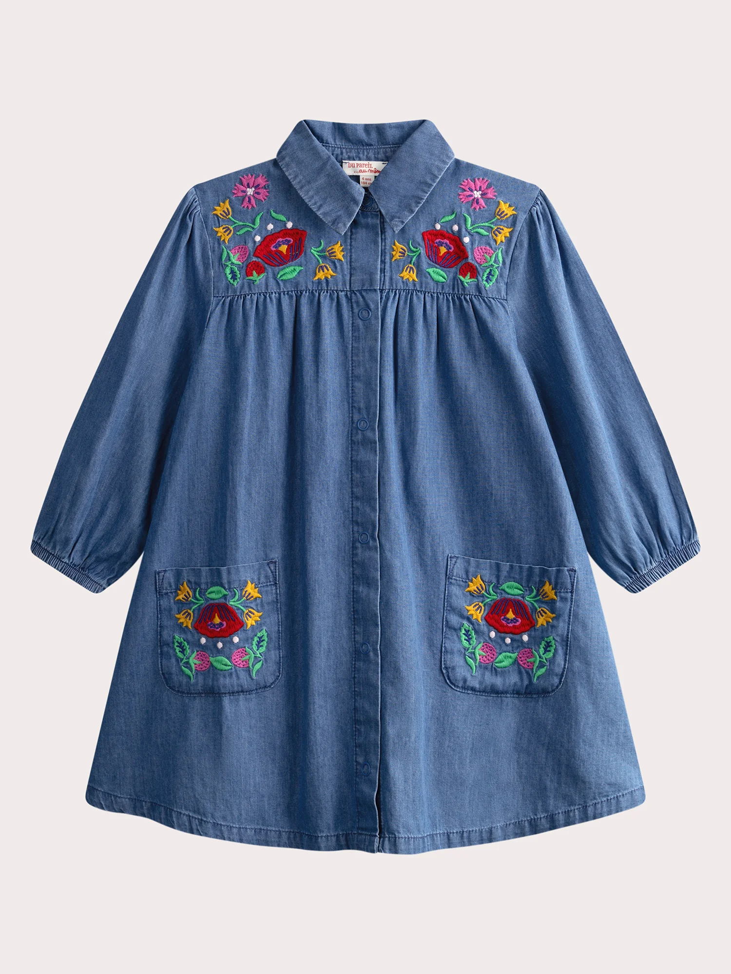 Abito in jeans con ricamo floreale