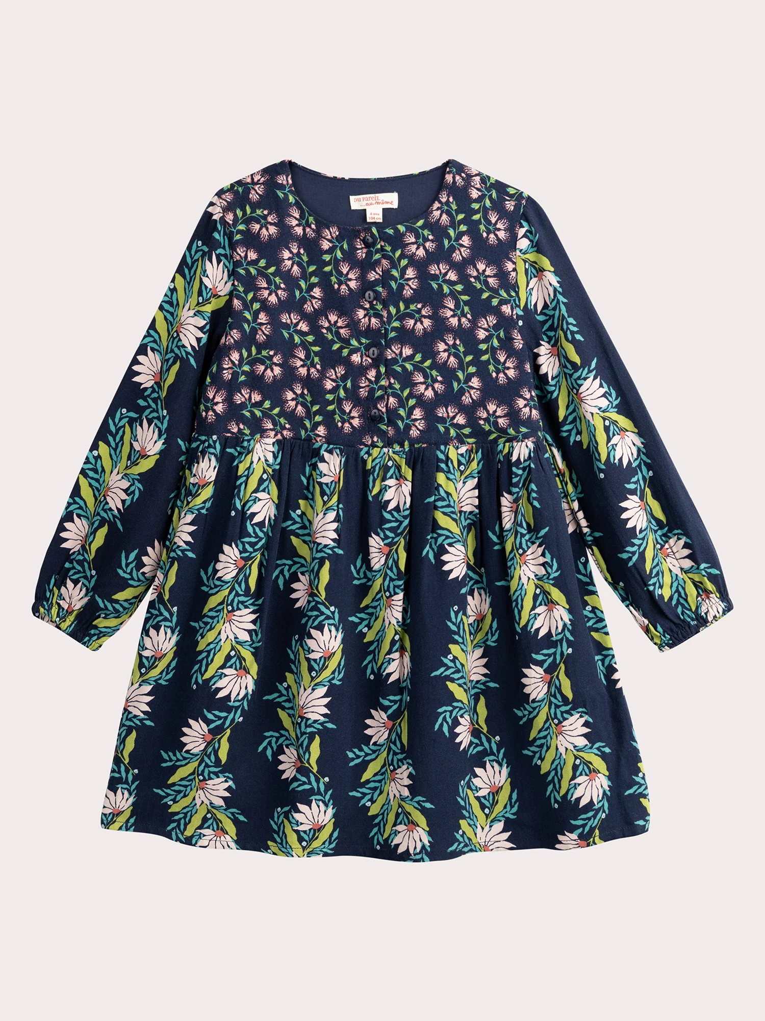 Abito marina con stampa patchwork floreale per ragazze