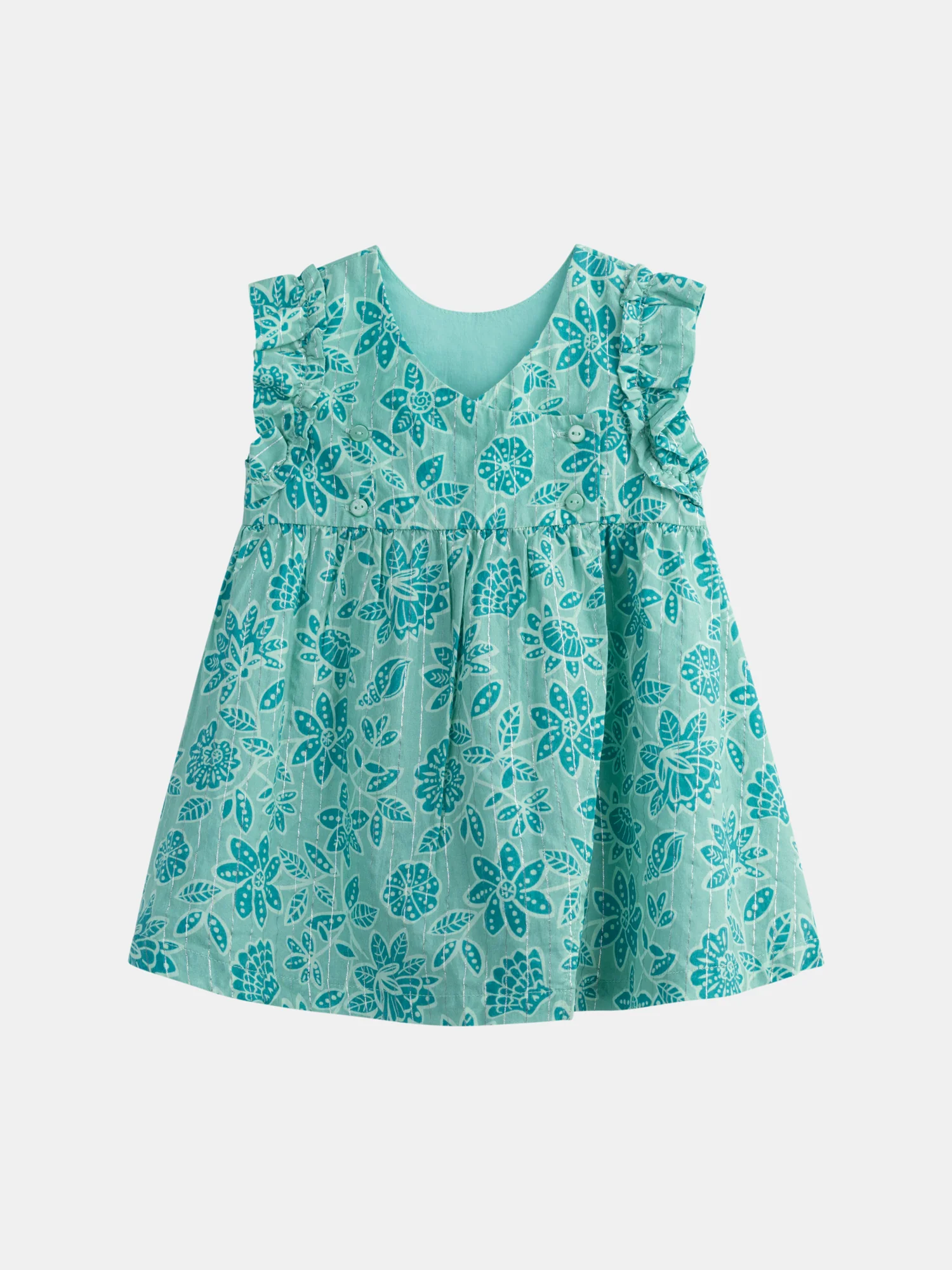 Abito verde acqua a stampa floreale integrale per bambina - Image 6