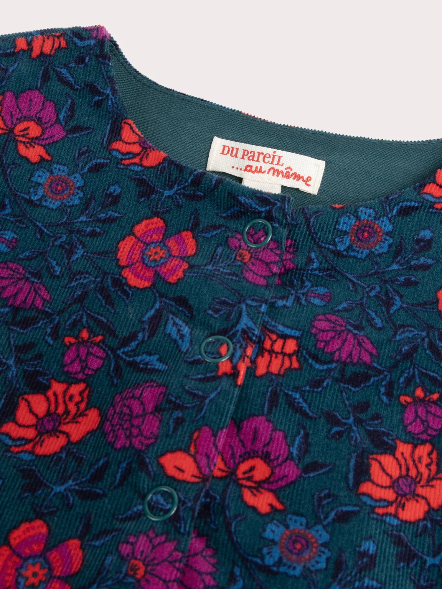 Abito Verde in Velour con Stampa Floreale per Ragazze - Image 3