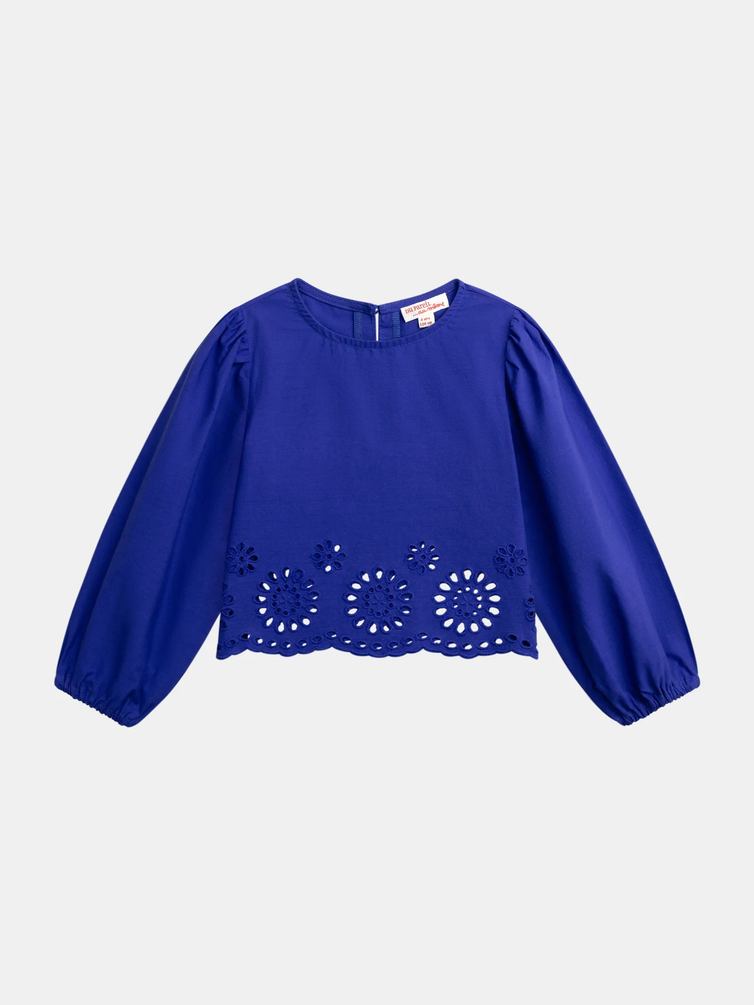 Blusa blu con ricamo inglese per ragazze