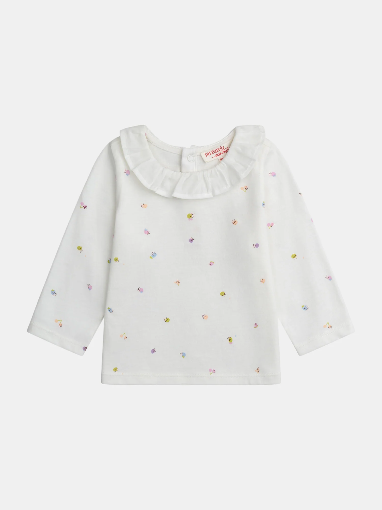 Blusa Crema con Collo Volante e Stampa di Frutta per Baby Girl