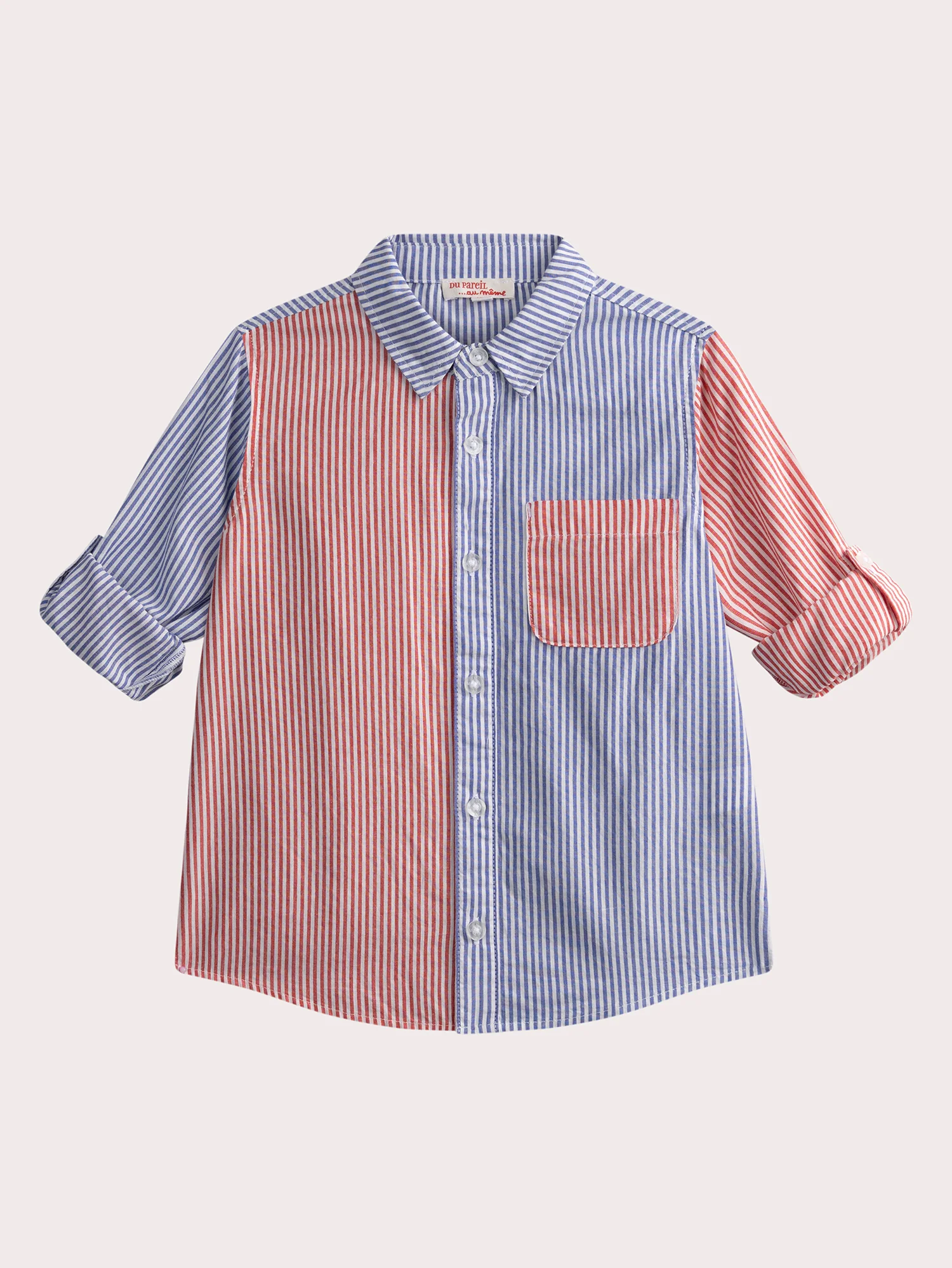Camicia a manica lunga a righe blu e rossa