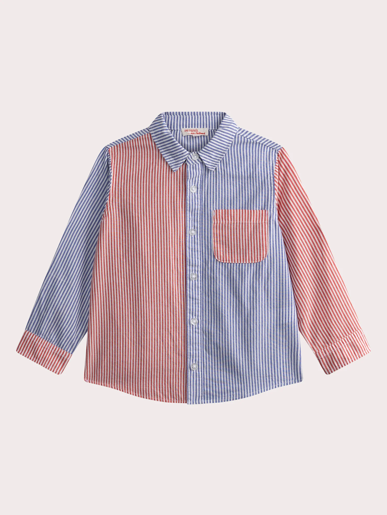 Camicia a manica lunga a righe blu e rossa - Image 2