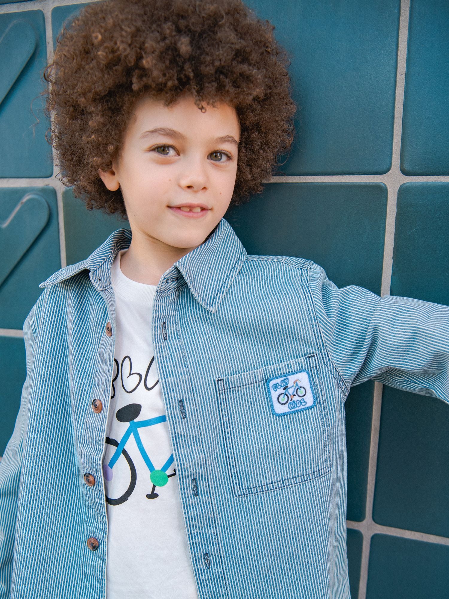 Camicia in Denim a Righe Blu e Bianche per Bambini - Image 3