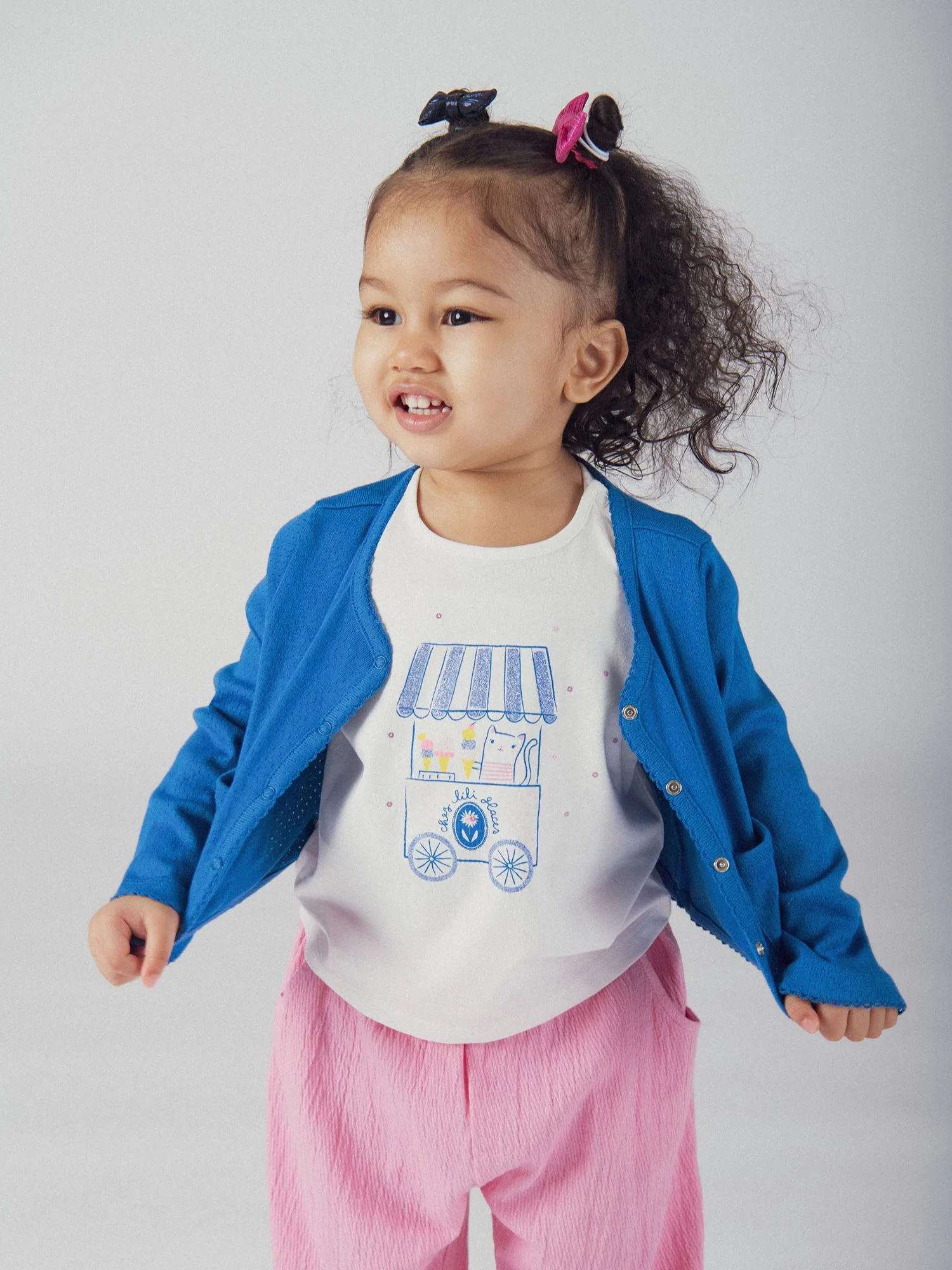 Cardigan in maglia punto aria blu cobalto per bambine - Image 2