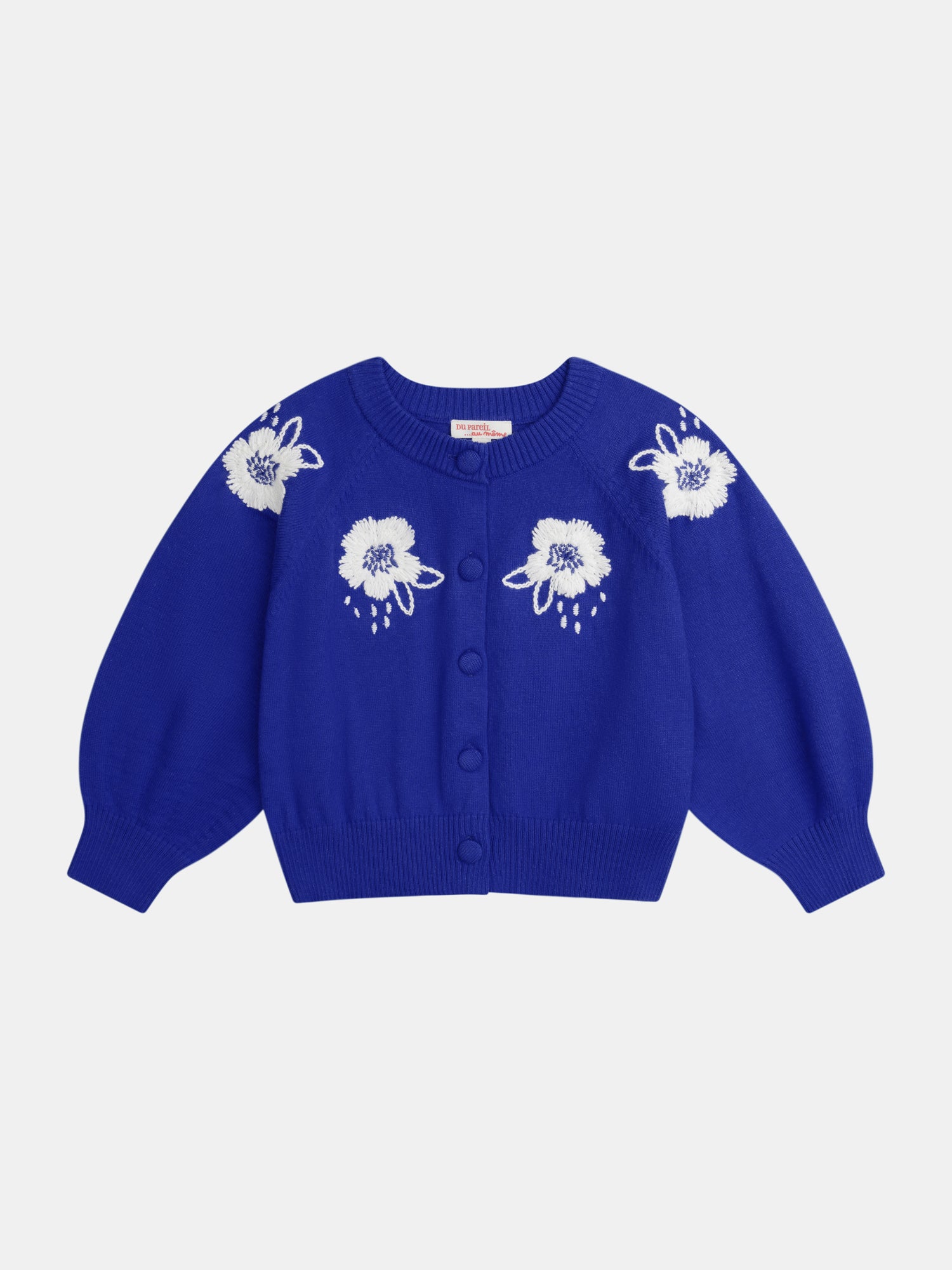Cardigan blu con ricamo di fiori per ragazze