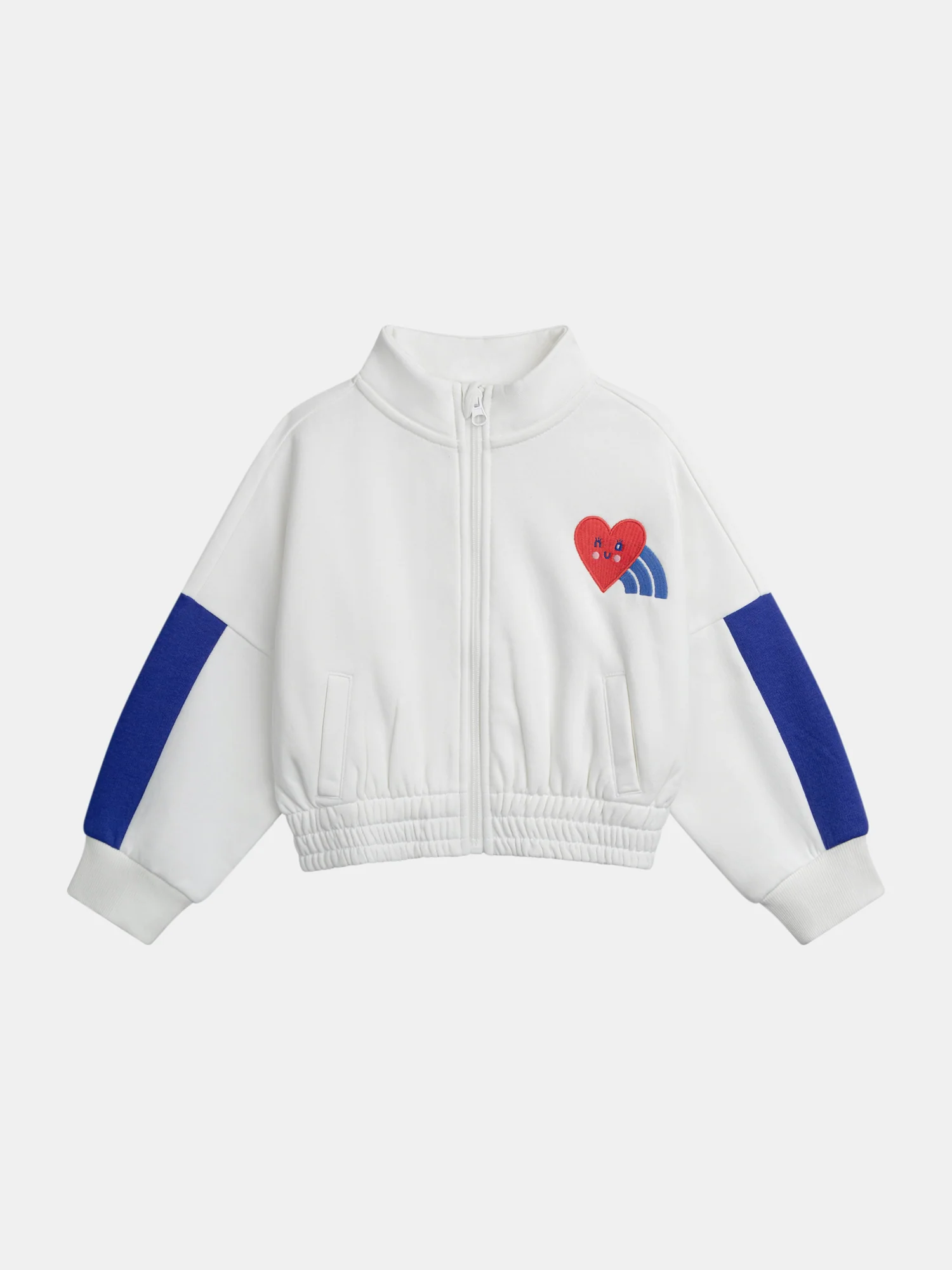 Cardigan ecru con zip e badge sul petto per ragazze