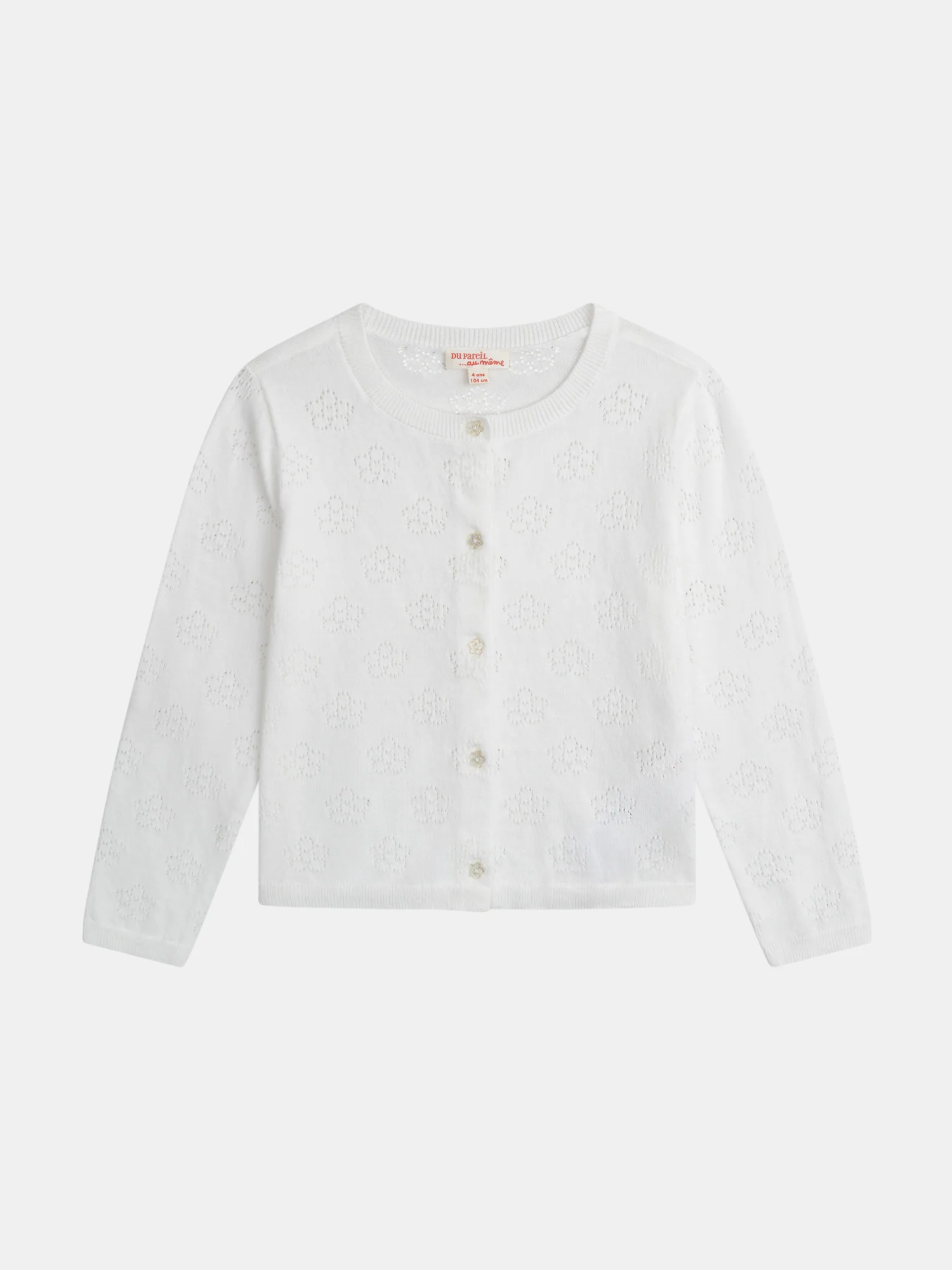 Cardigan ecru con punto fiorito per bambine