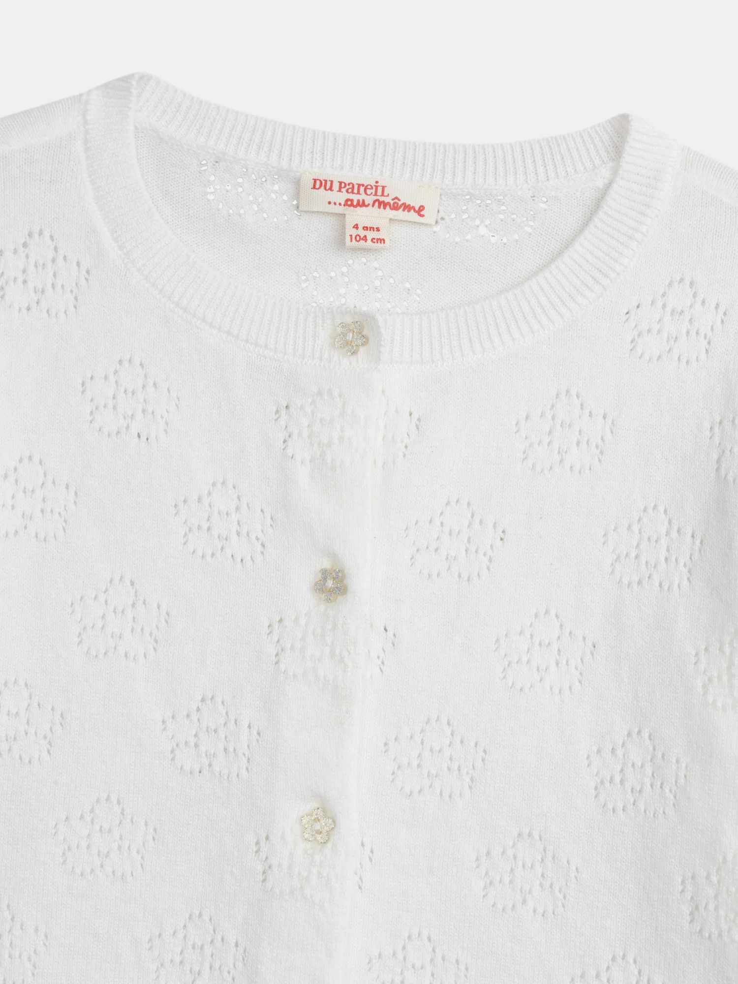 Cardigan ecru con punto fiorito per bambine - Image 2