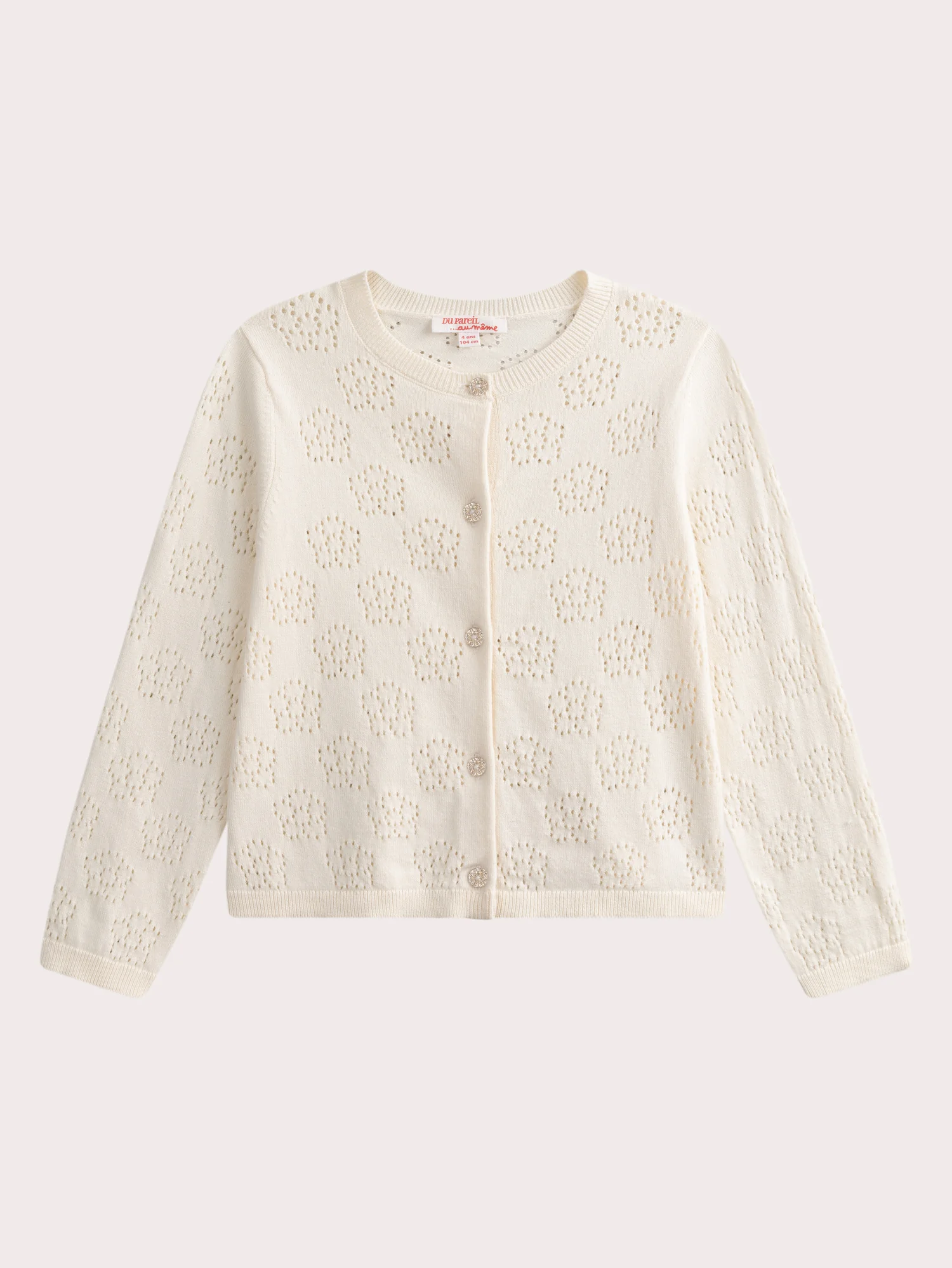 Cardigan ecru con motivo floreale in pizzo