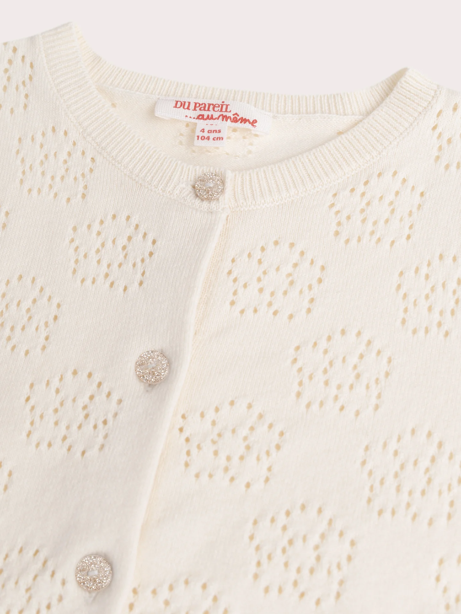 Cardigan ecru con motivo floreale in pizzo - Image 2