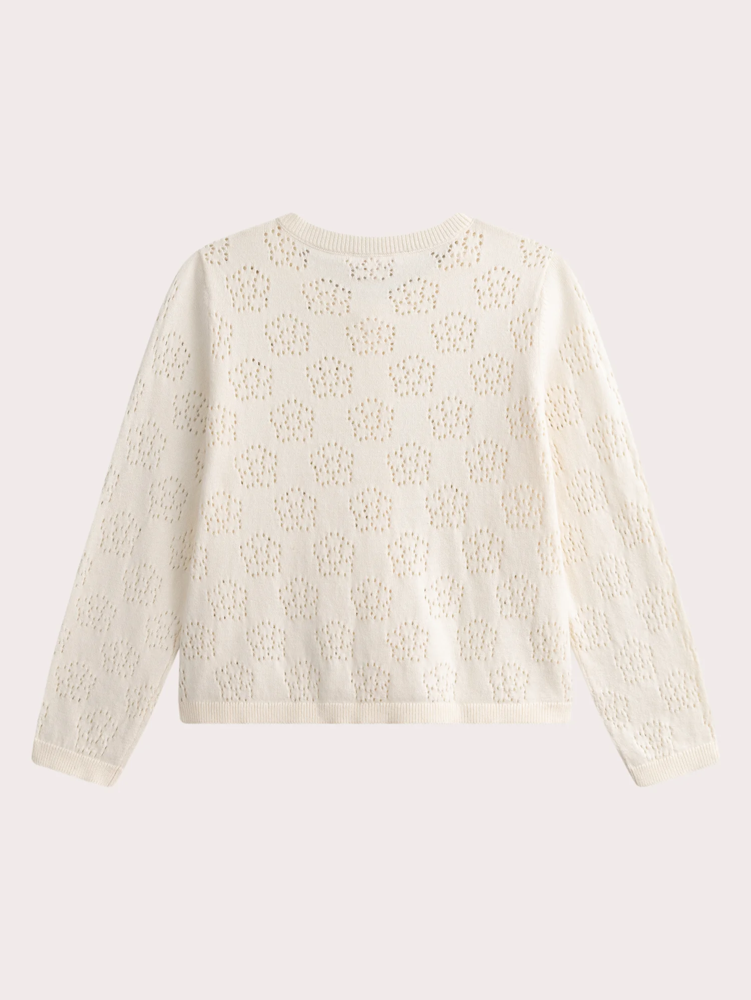 Cardigan ecru con motivo floreale in pizzo - Image 3