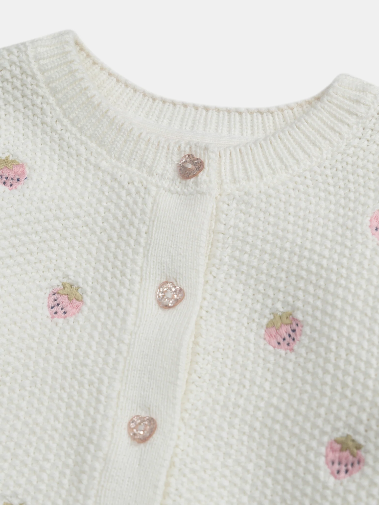 Cardigan in maglia ecru con ricamo di fragola per bambine - Image 7