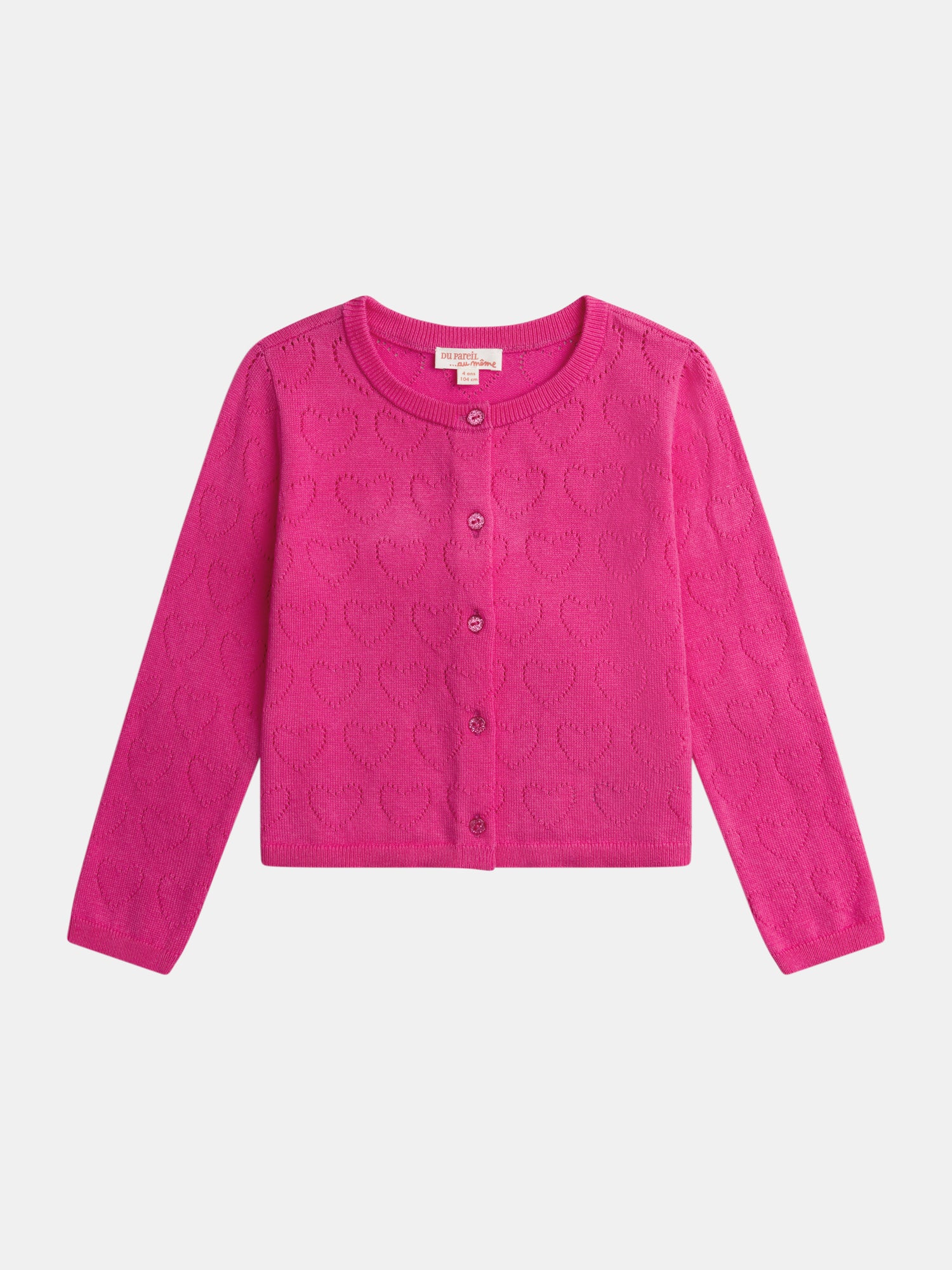 Cardigan rosa a punto cuore per ragazza