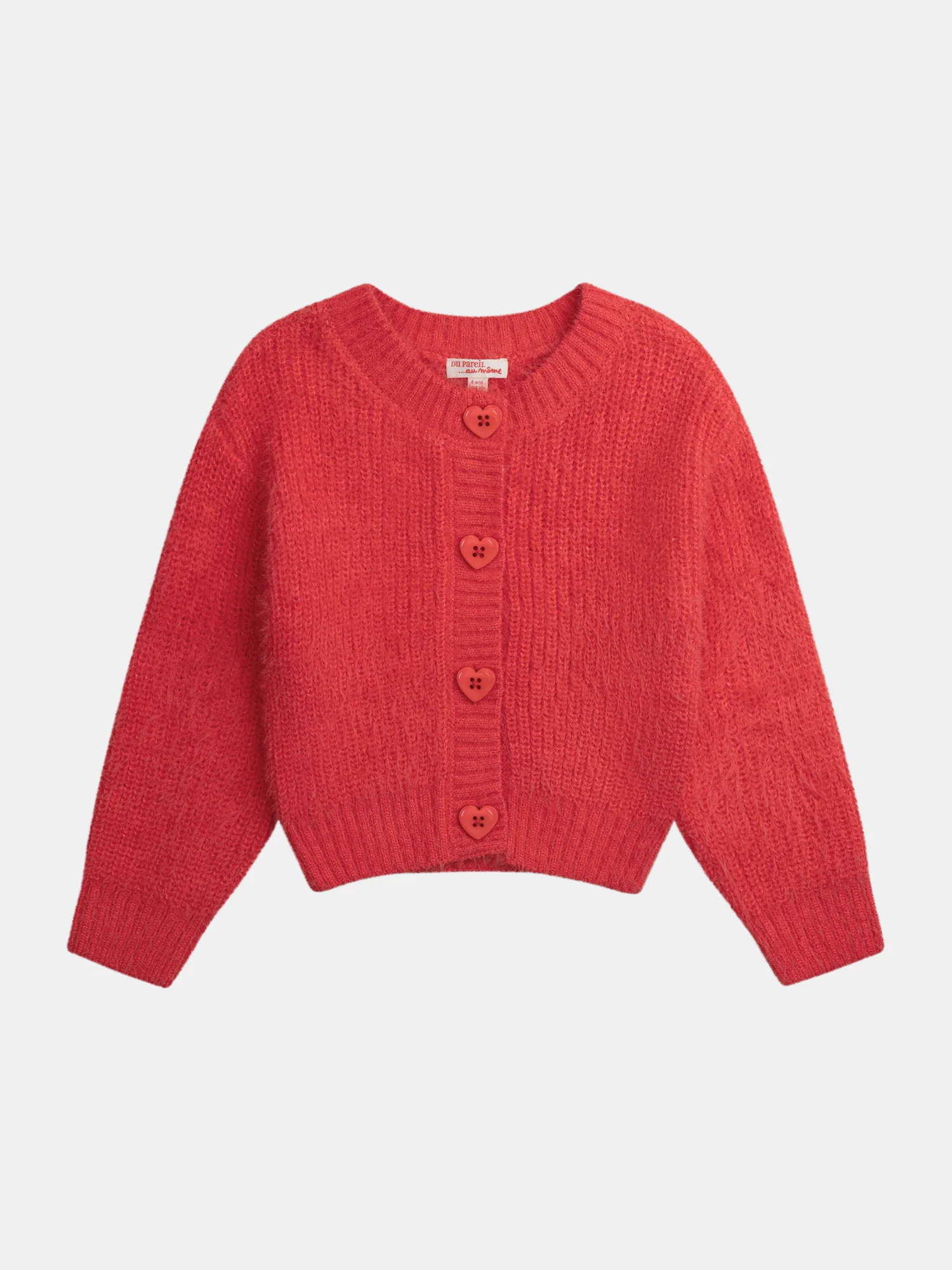 Cardigan rosso con bottoni a cuore per bambina