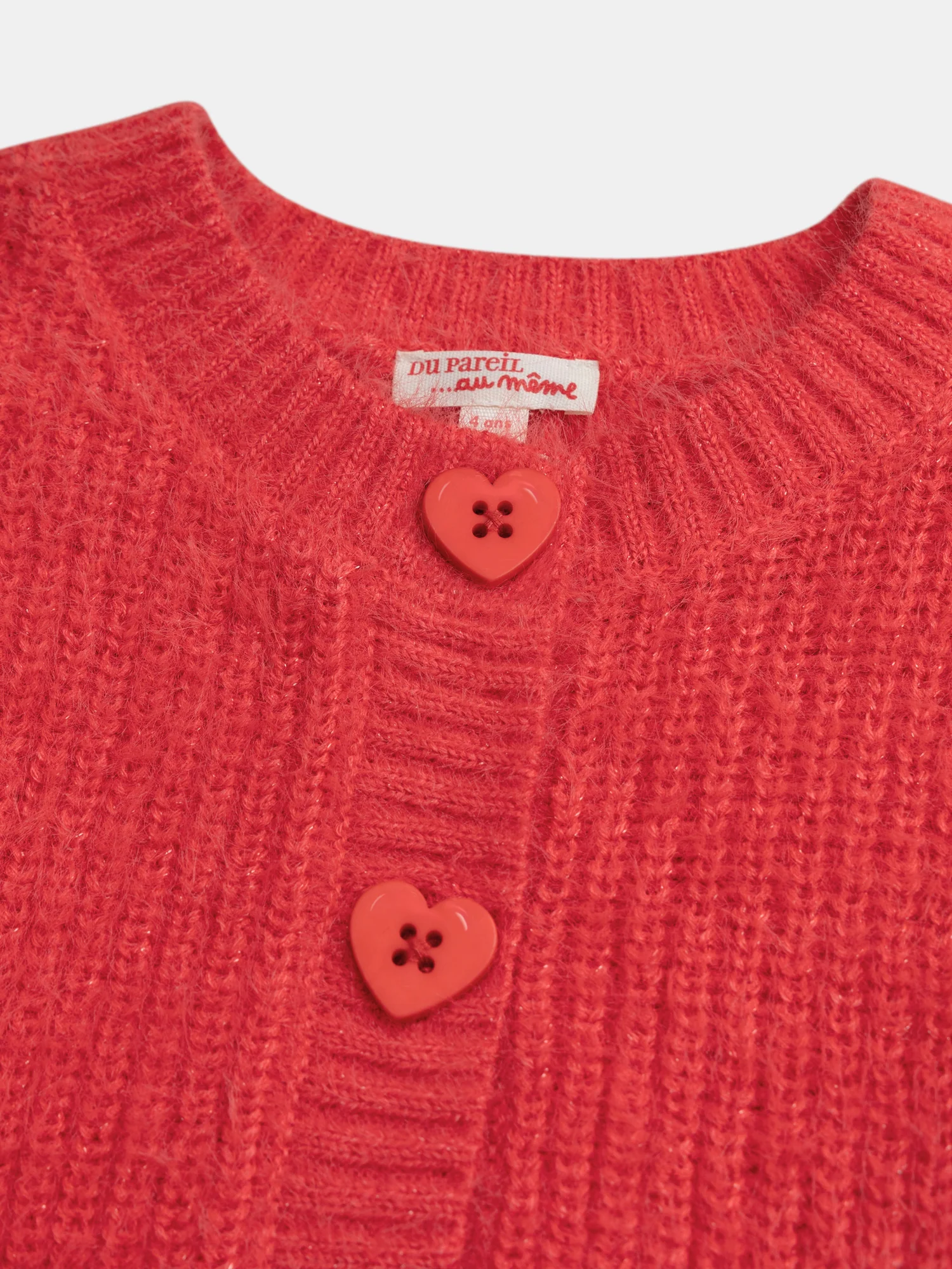 Cardigan rosso con bottoni a cuore per bambina - Image 5