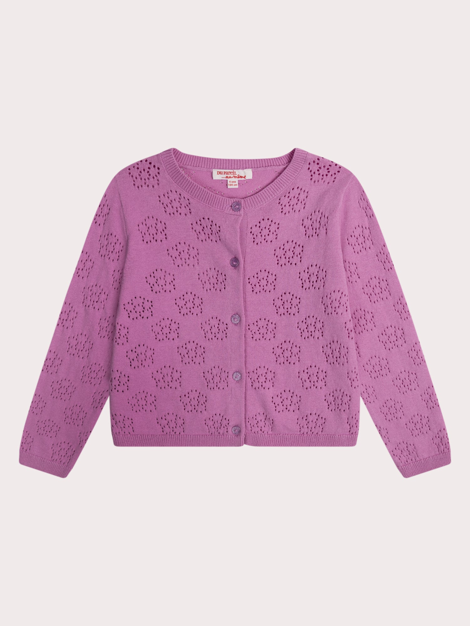 Cardigan Viola in Maglina con Motivo Floreale