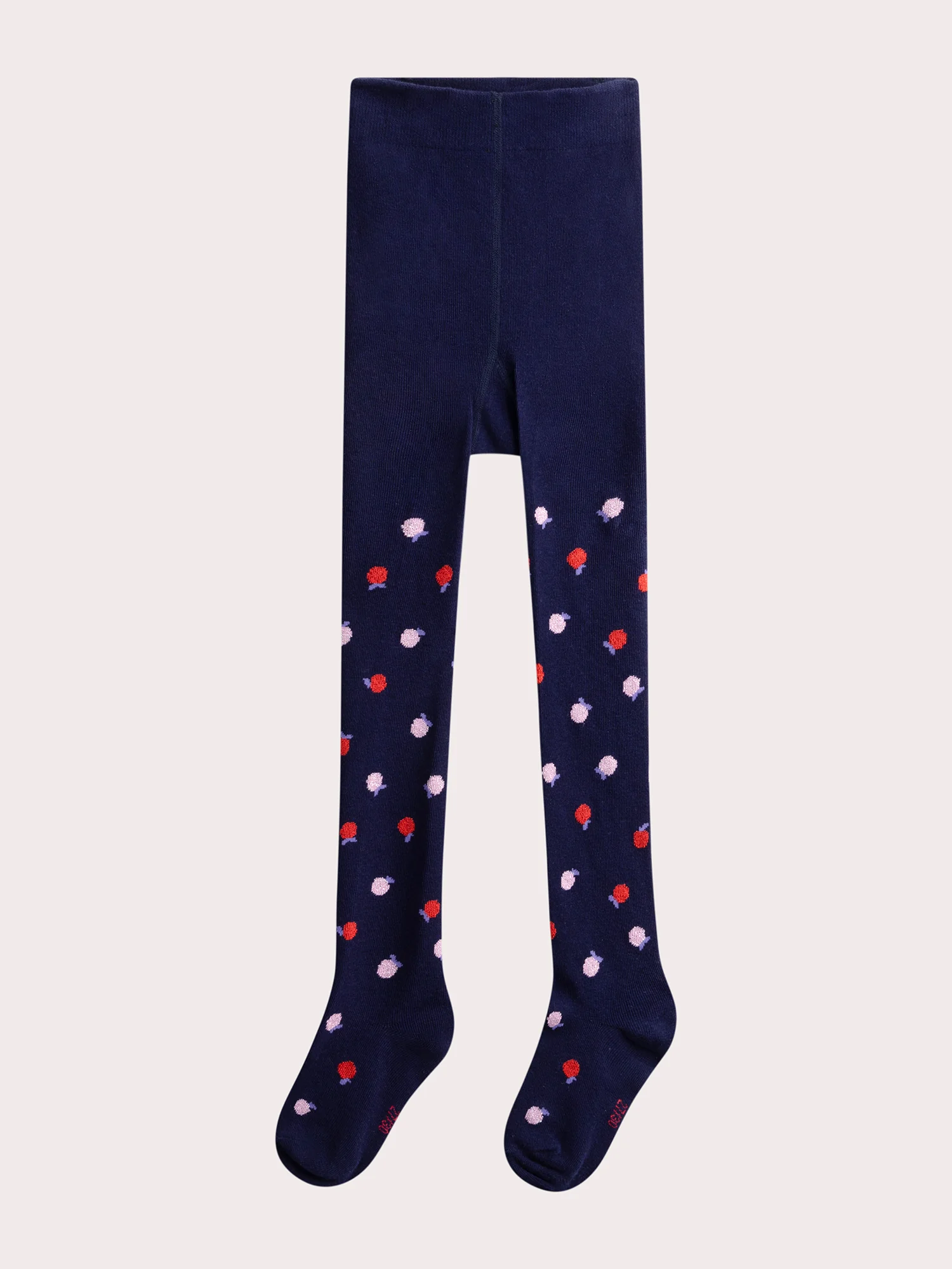 Collant blu con motivo di mele multicolori per ragazza