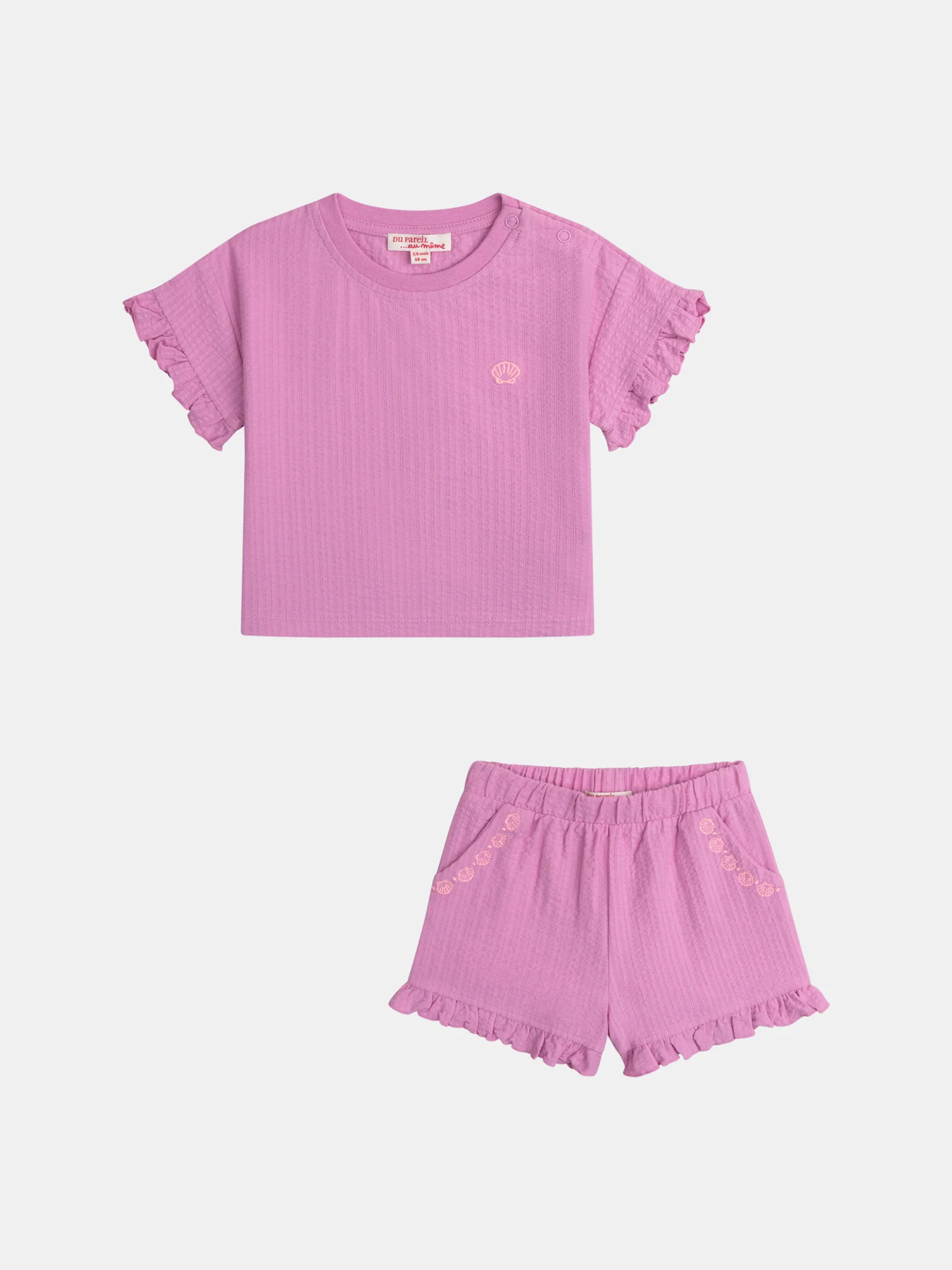 Completo rosa malva con t-shirt e shorts testurizzati per bambine