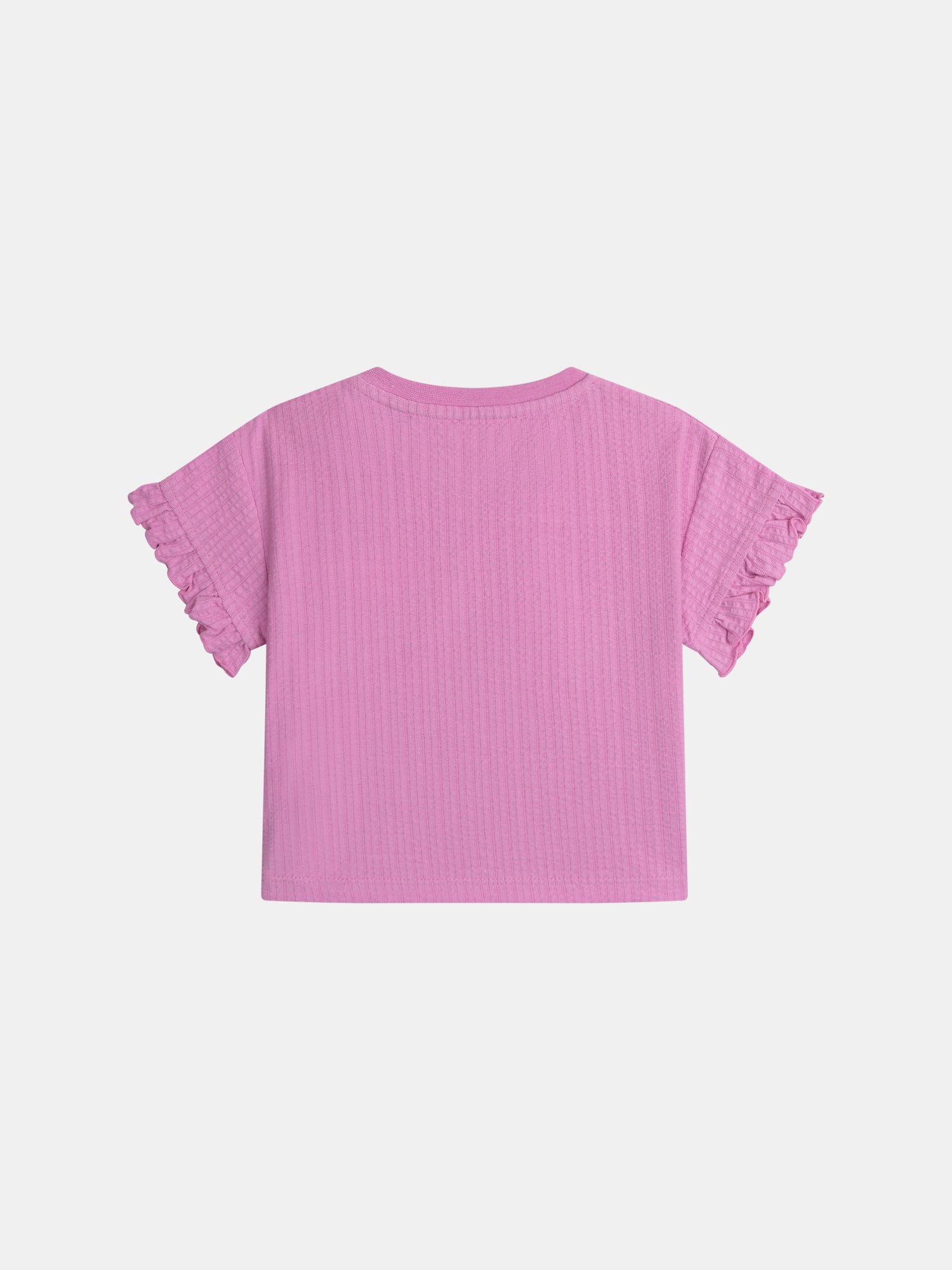 Completo rosa malva con t-shirt e shorts testurizzati per bambine - Image 4