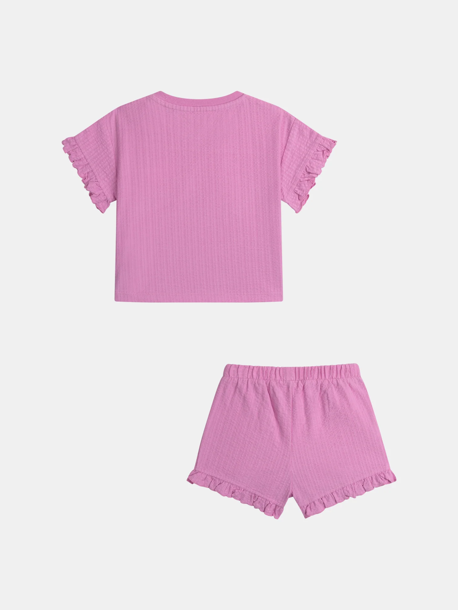 Completo rosa malva con t-shirt e shorts testurizzati per bambine - Image 8
