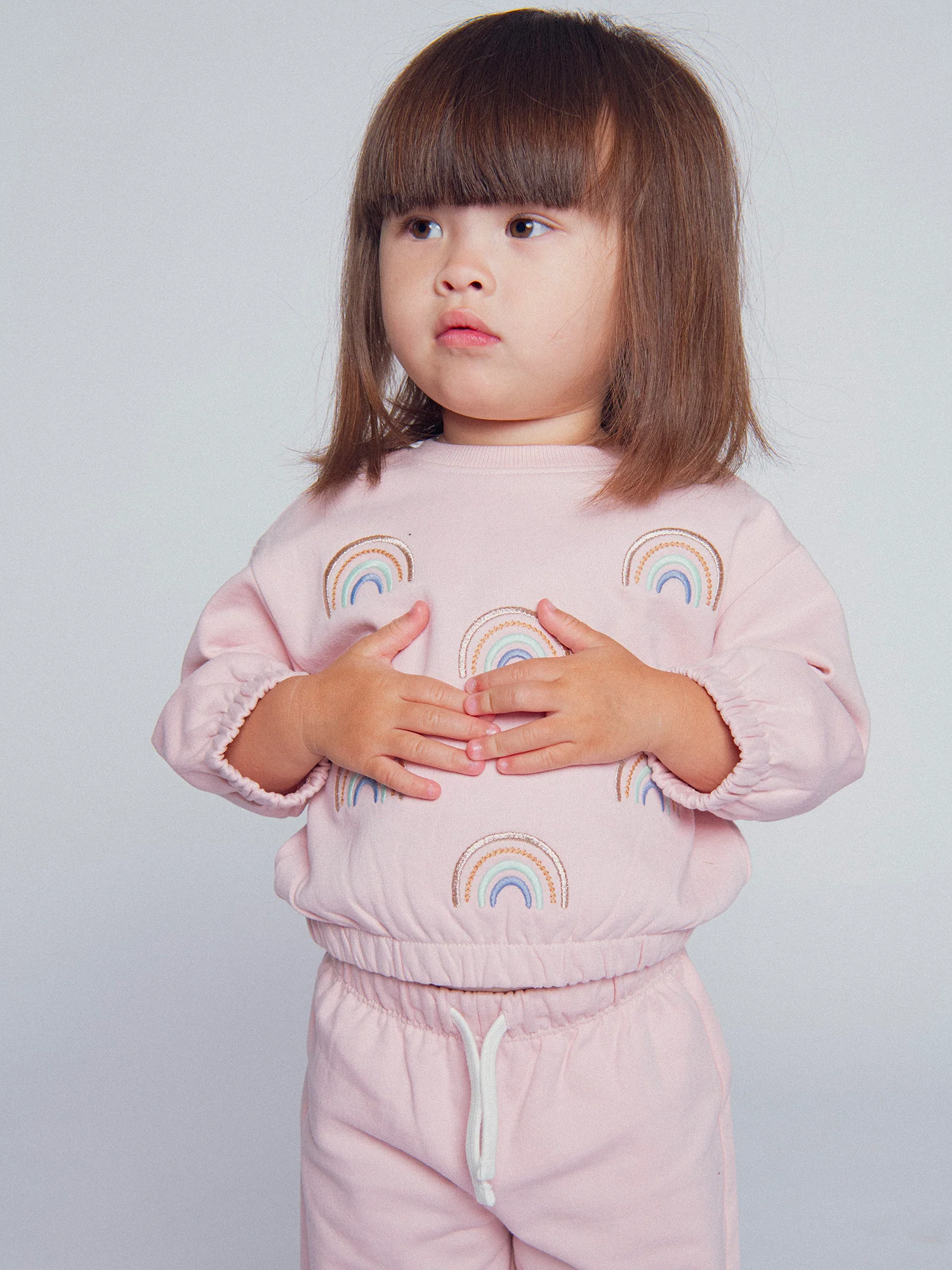 Completo maglione e pantaloni rosa "RAINBOW" per bambina - Image 4