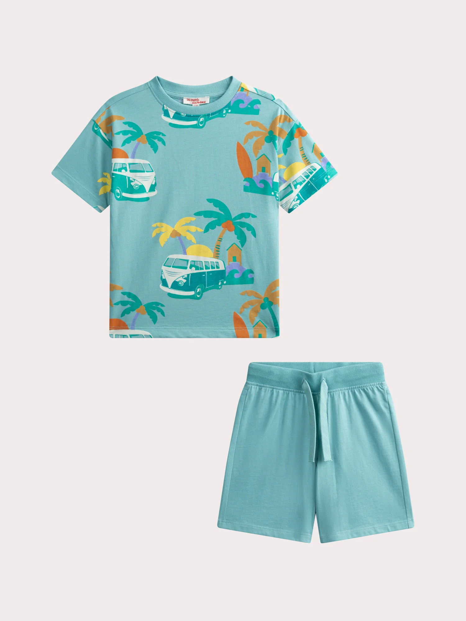 Completo t-shirt animazione palme e shorts blu cielo