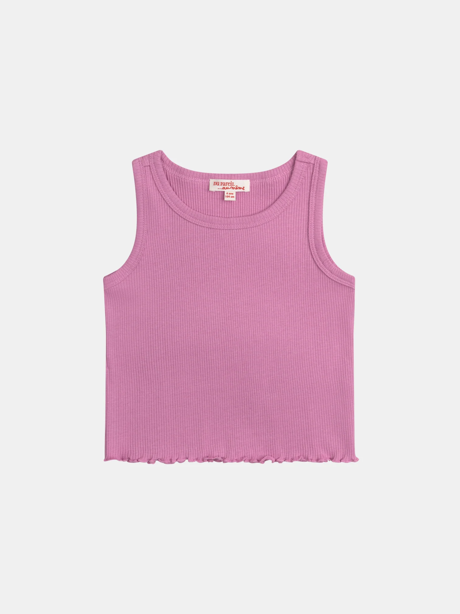 Débardeur uni rose en côte pour fille