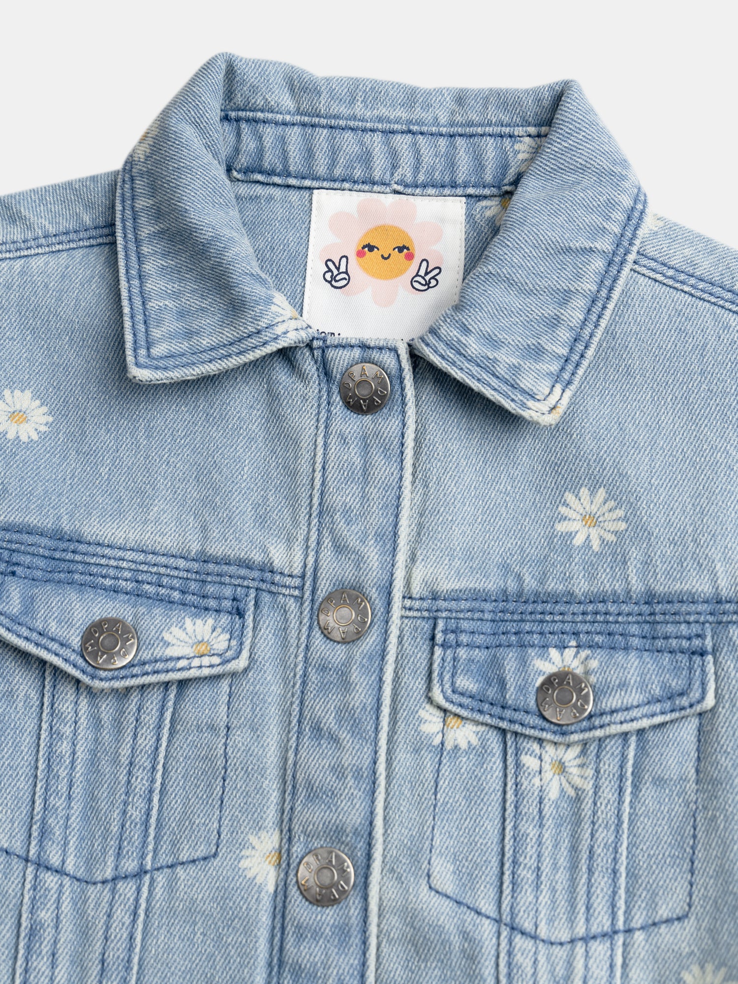 Giacca in Denim Chiaro con Ricami di Fiori per Ragazze - Image 3