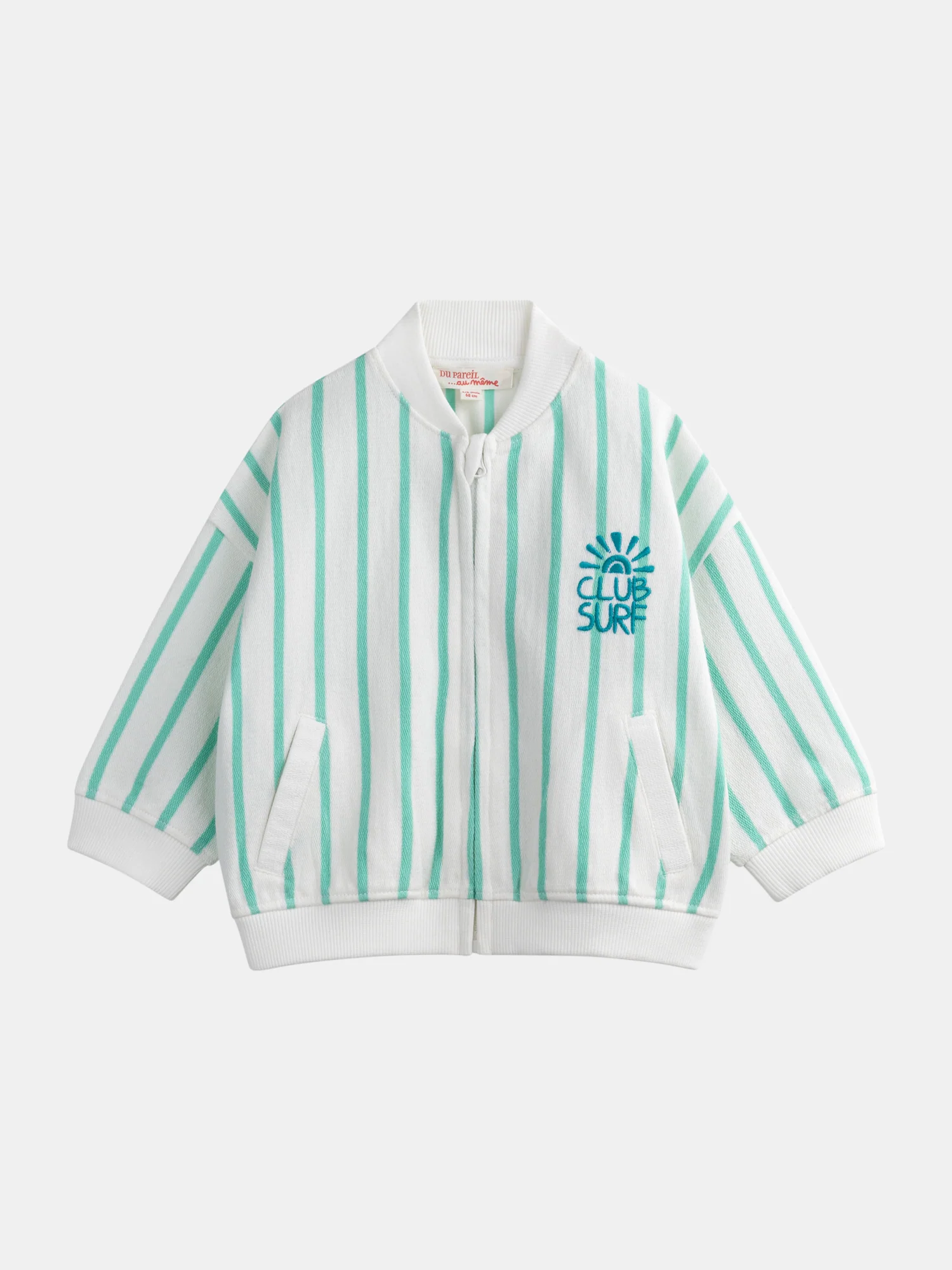 Gilet rigato verde acqua con zip "Club Surfs" per bambino