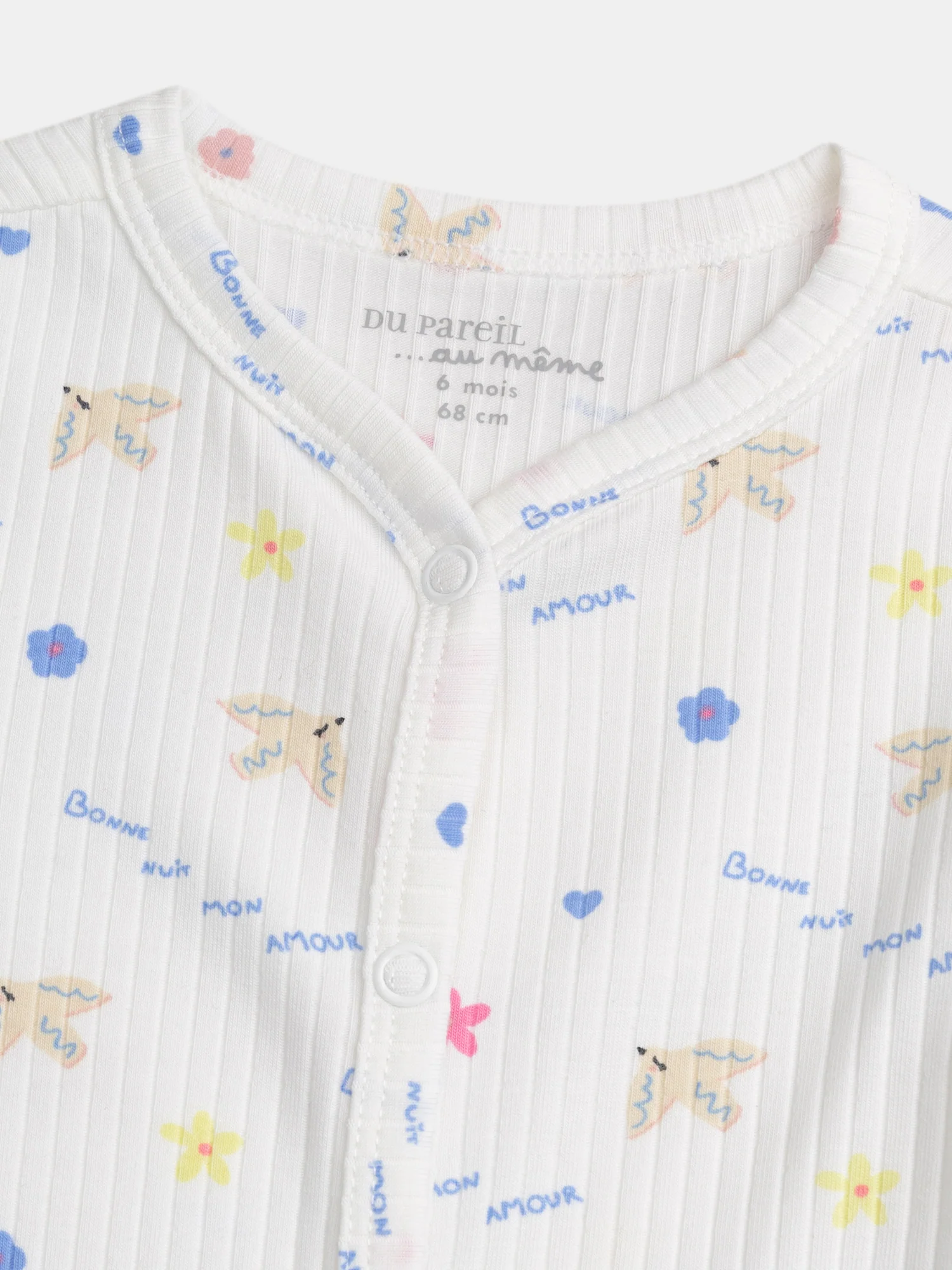 Grenouillère écrue avec imprimé intégral "bonne nuit mon amour" pour bébé fille - Image 2