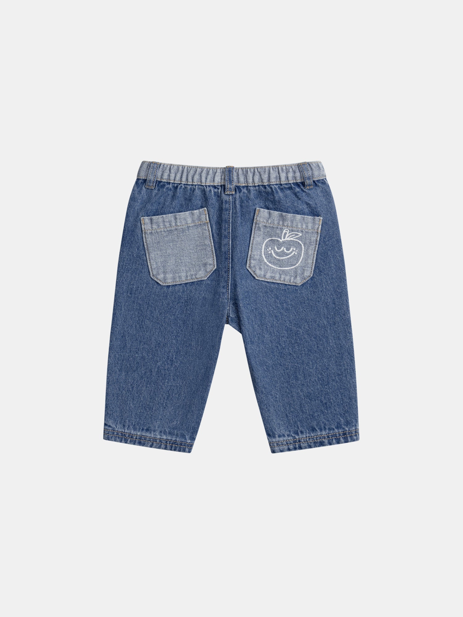 Jeans blu bicolore con motivo di mela per bambino - Image 7