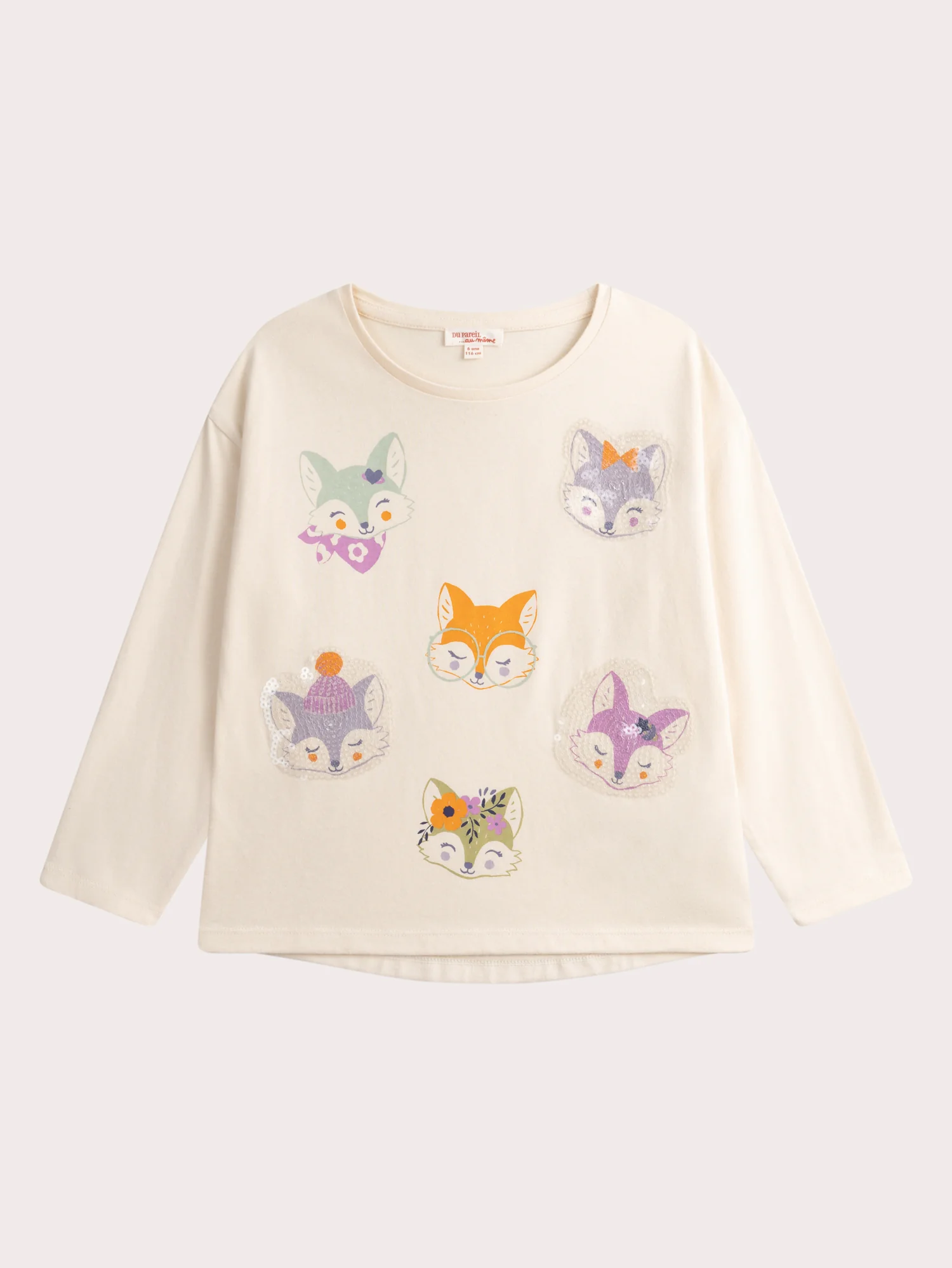 Maglietta con animazione volpe e paillettes iridescenti per ragazze