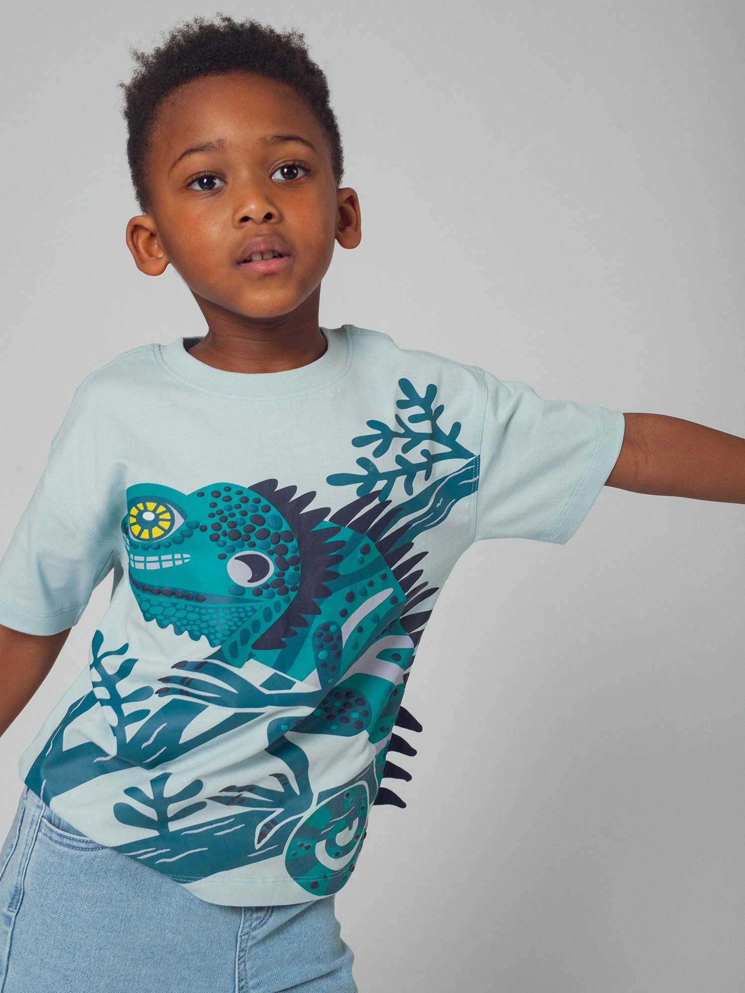 T-shirt blu maniche corte animazione lucertola - Image 2