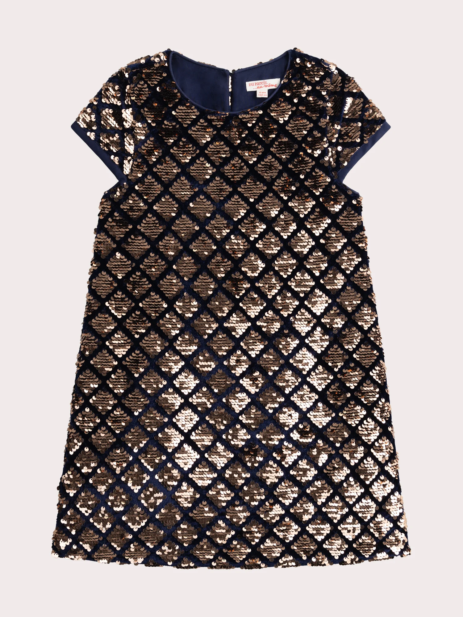 Abito in velours blu con paillettes reversibili per ragazze