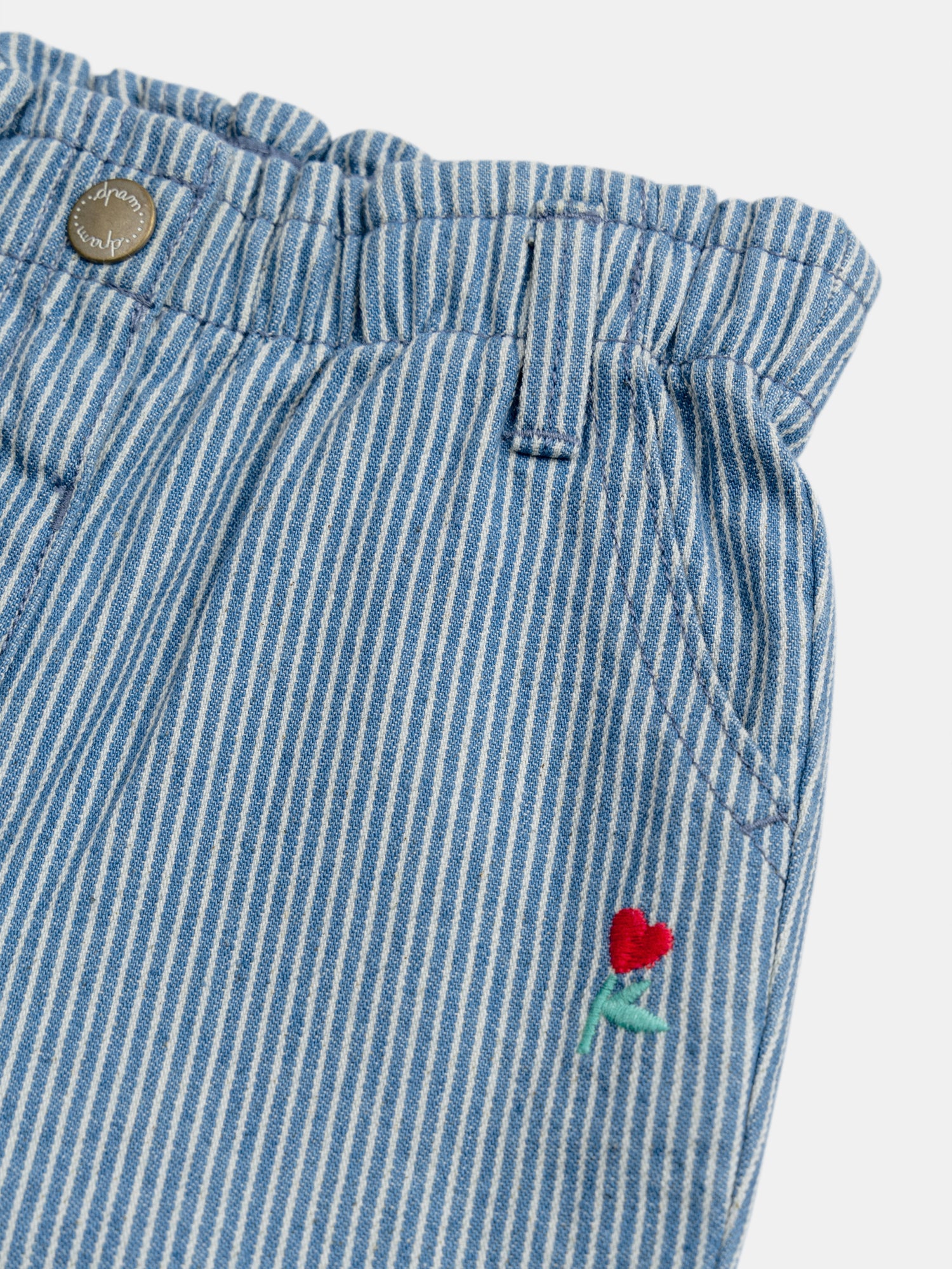 Pantaloni a Righe in Denim con Ricami di Fiori per Bambina - Image 4