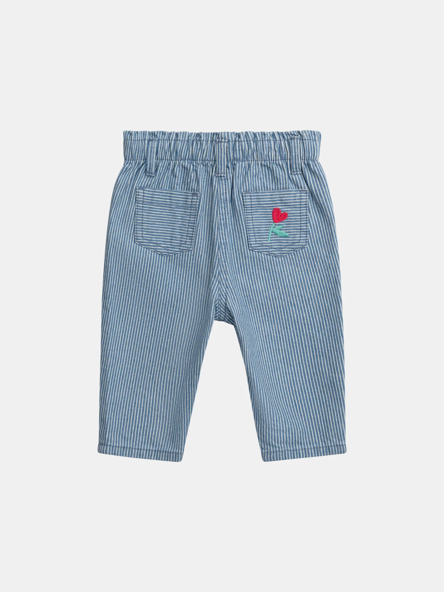 Pantaloni a Righe in Denim con Ricami di Fiori per Bambina - Image 6