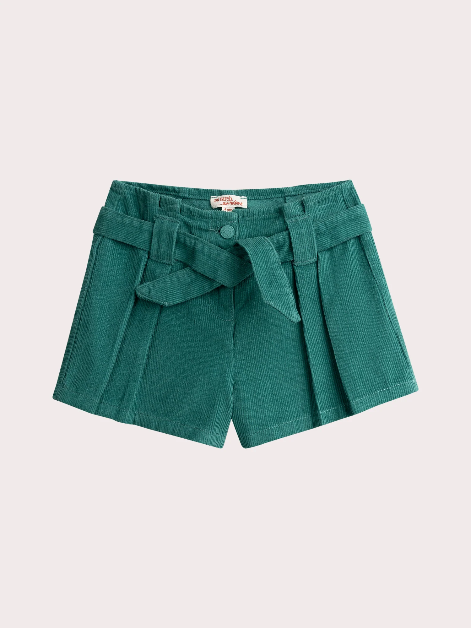 Pantaloni corti blu-verdi in velour corduroy per ragazze
