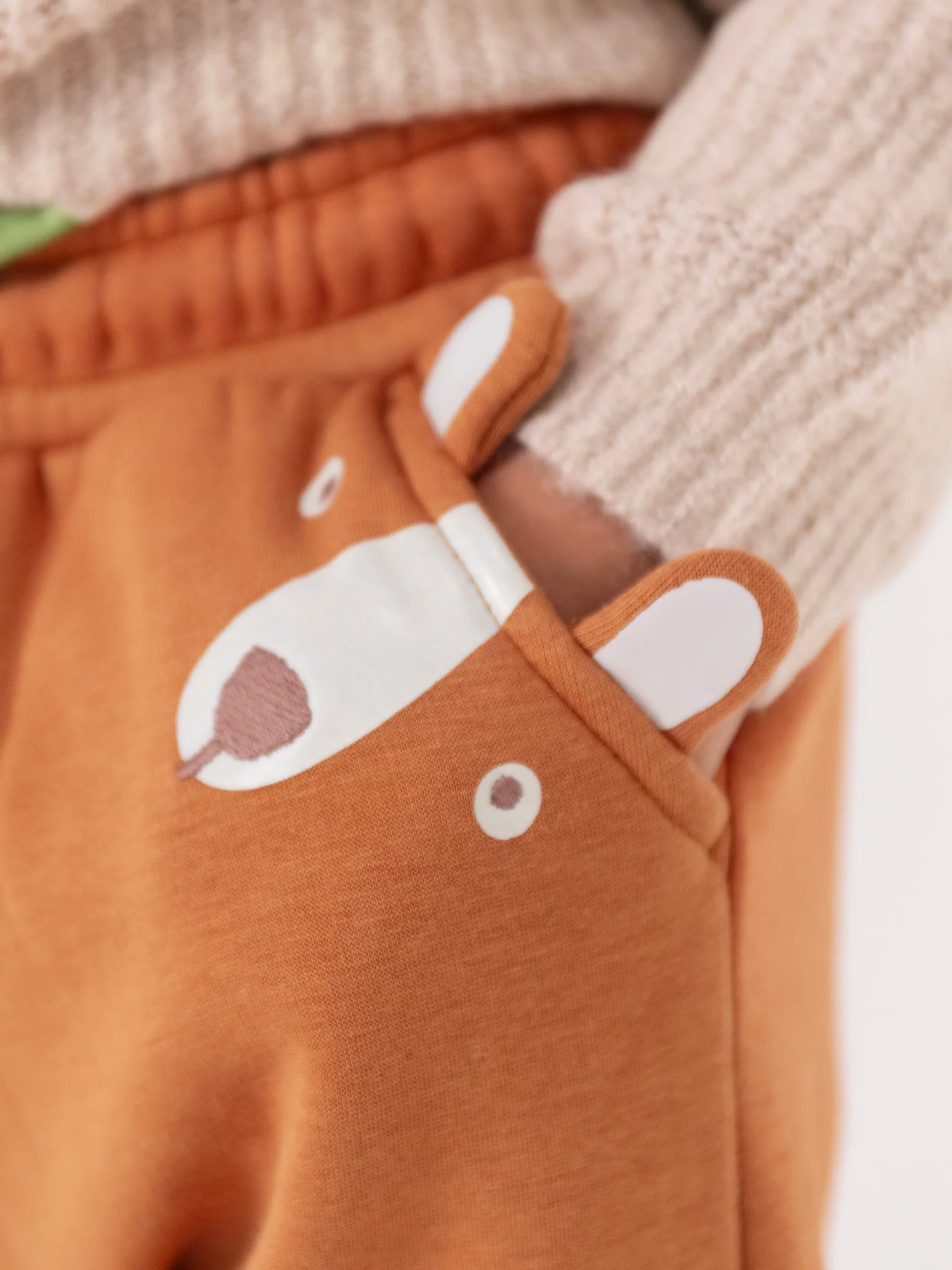 Pantaloni jogging marroni foderati caldi con animazione orso per ragazzo - Image 3