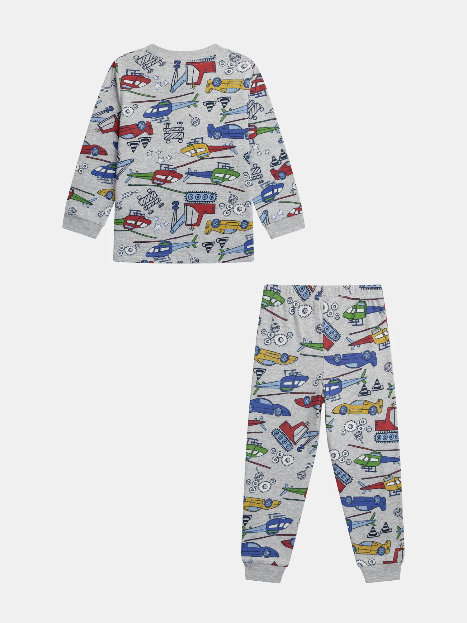 Pigiama grigio melange fosforescente con stampa di auto per bambini - Image 3