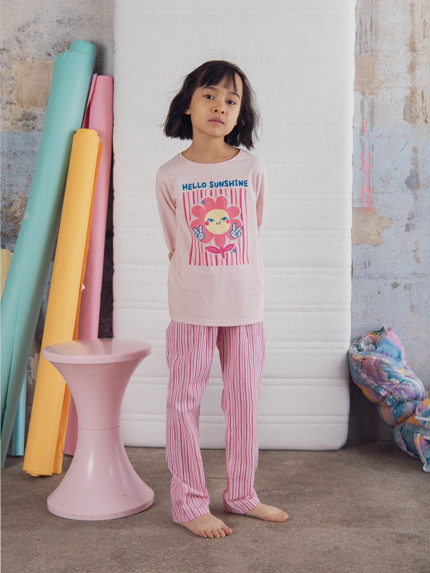 Pigiama lungo rosa "Hello Sunshine" per bambine - Image 3