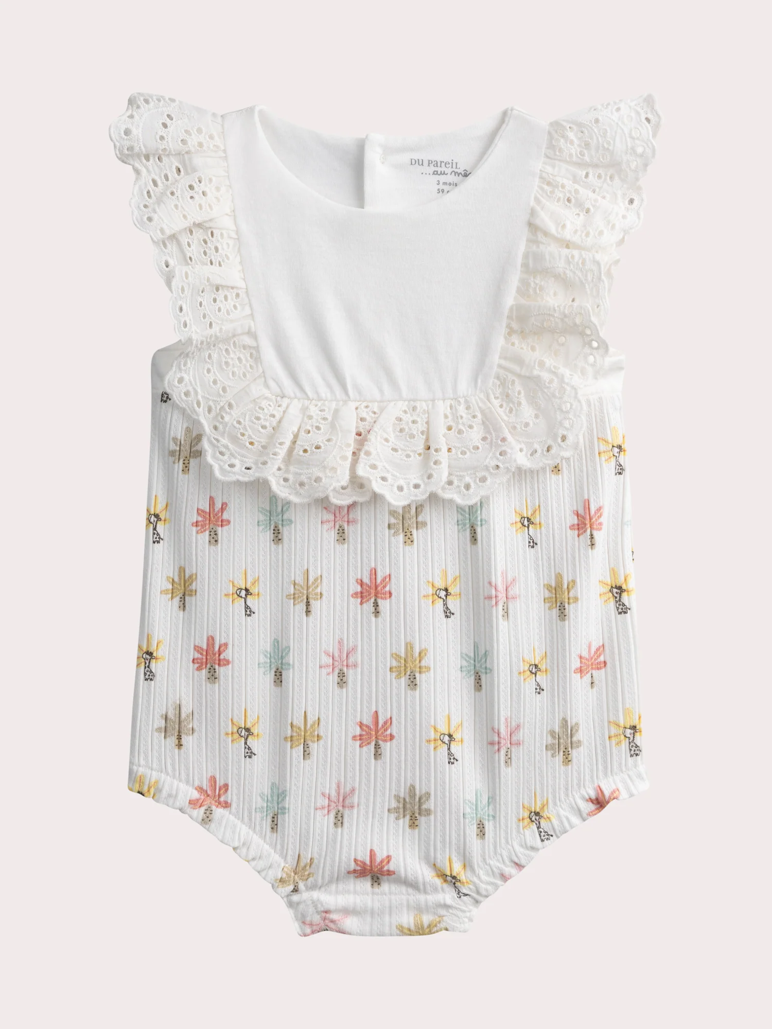 Salopette ecru stampata fantasia per bebe girl