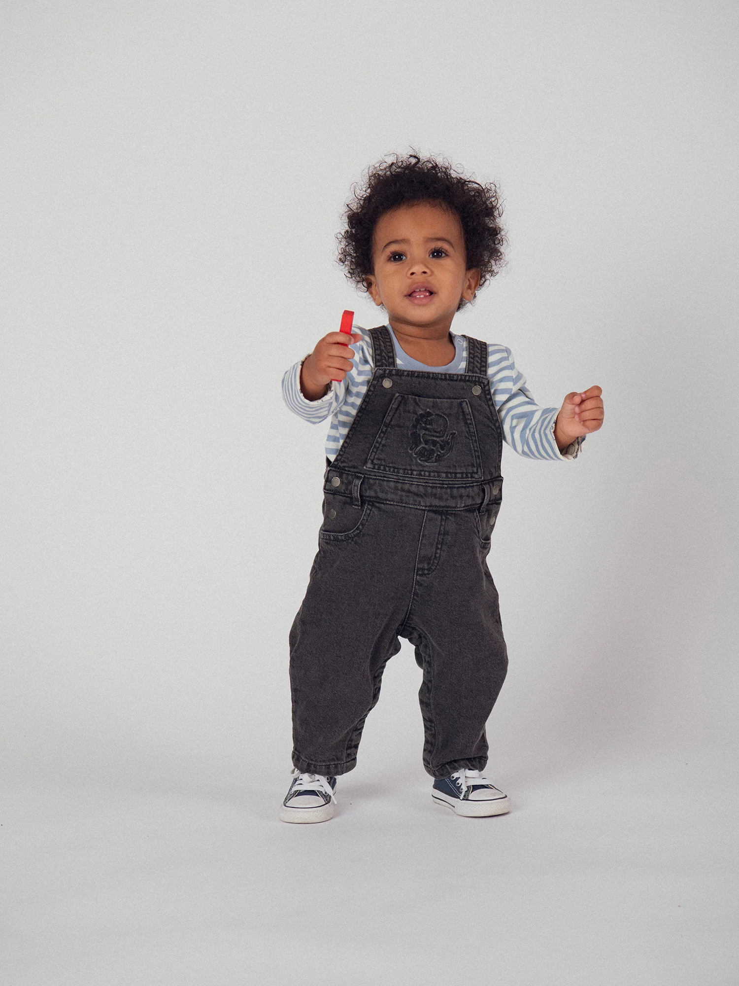 Salopette in denim grigia "Dinosauro" per bambino - Image 2