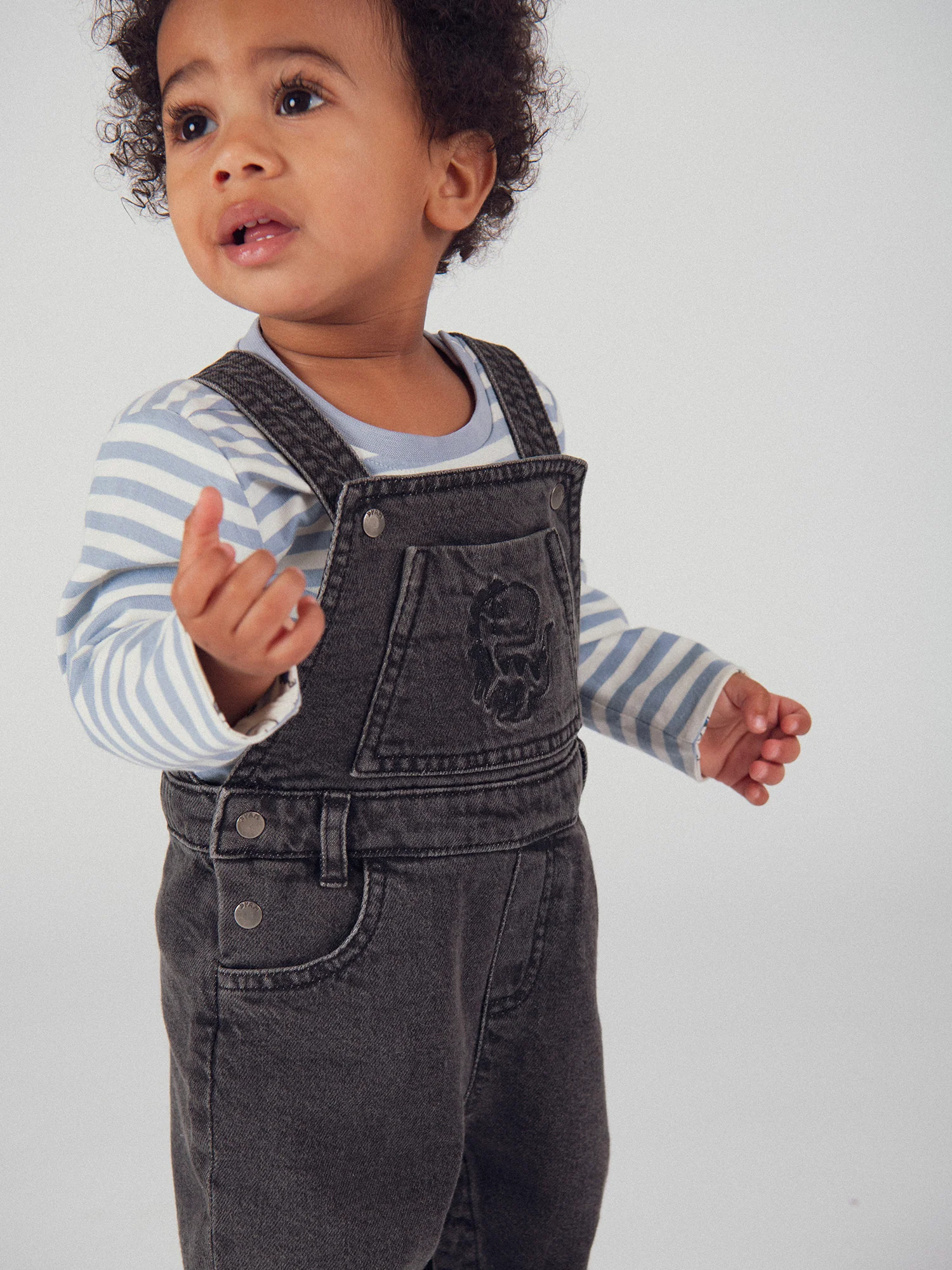 Salopette in denim grigia "Dinosauro" per bambino - Image 4