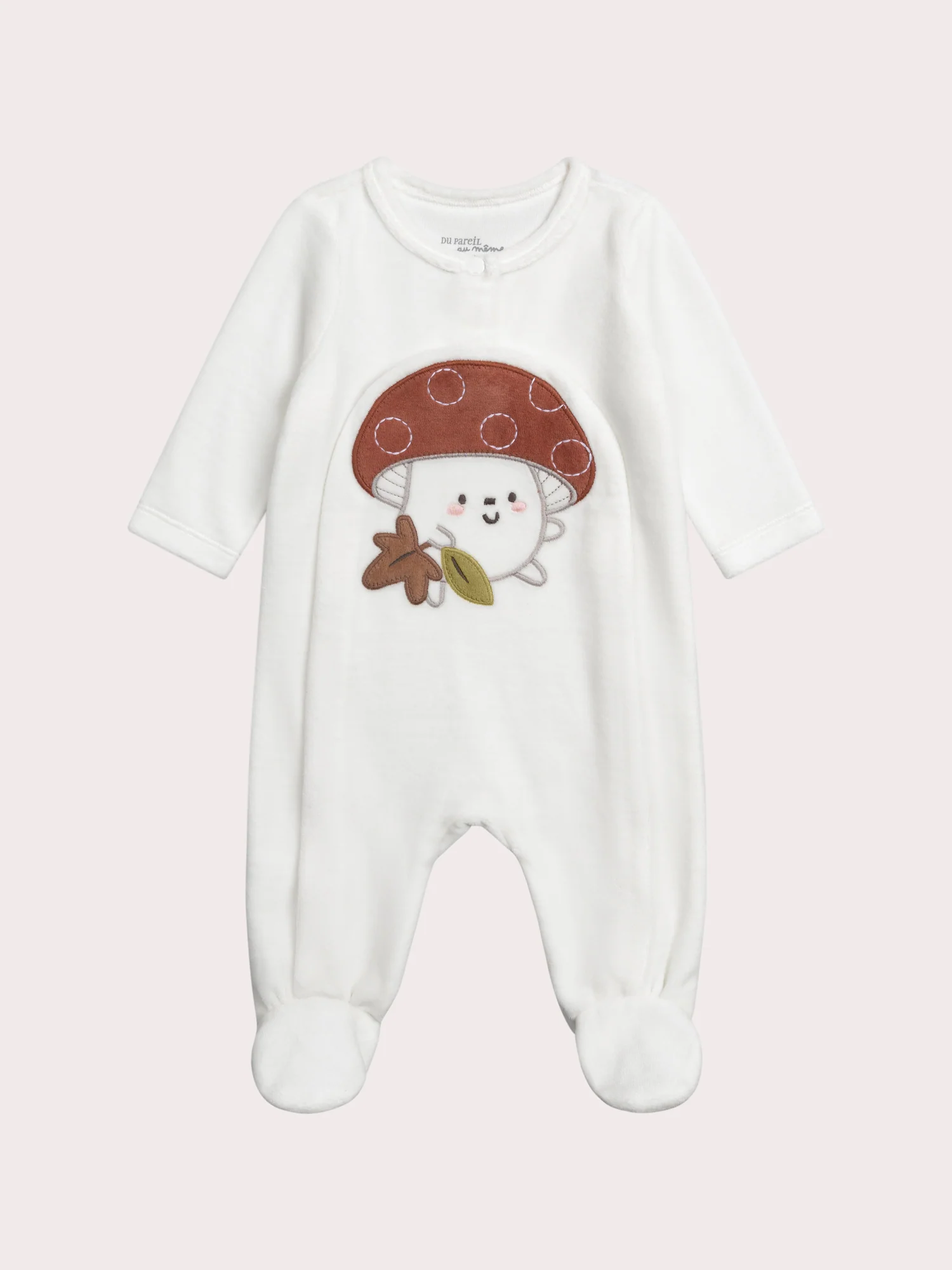 Salopette neonato in velluto bianco con motivo fungo
