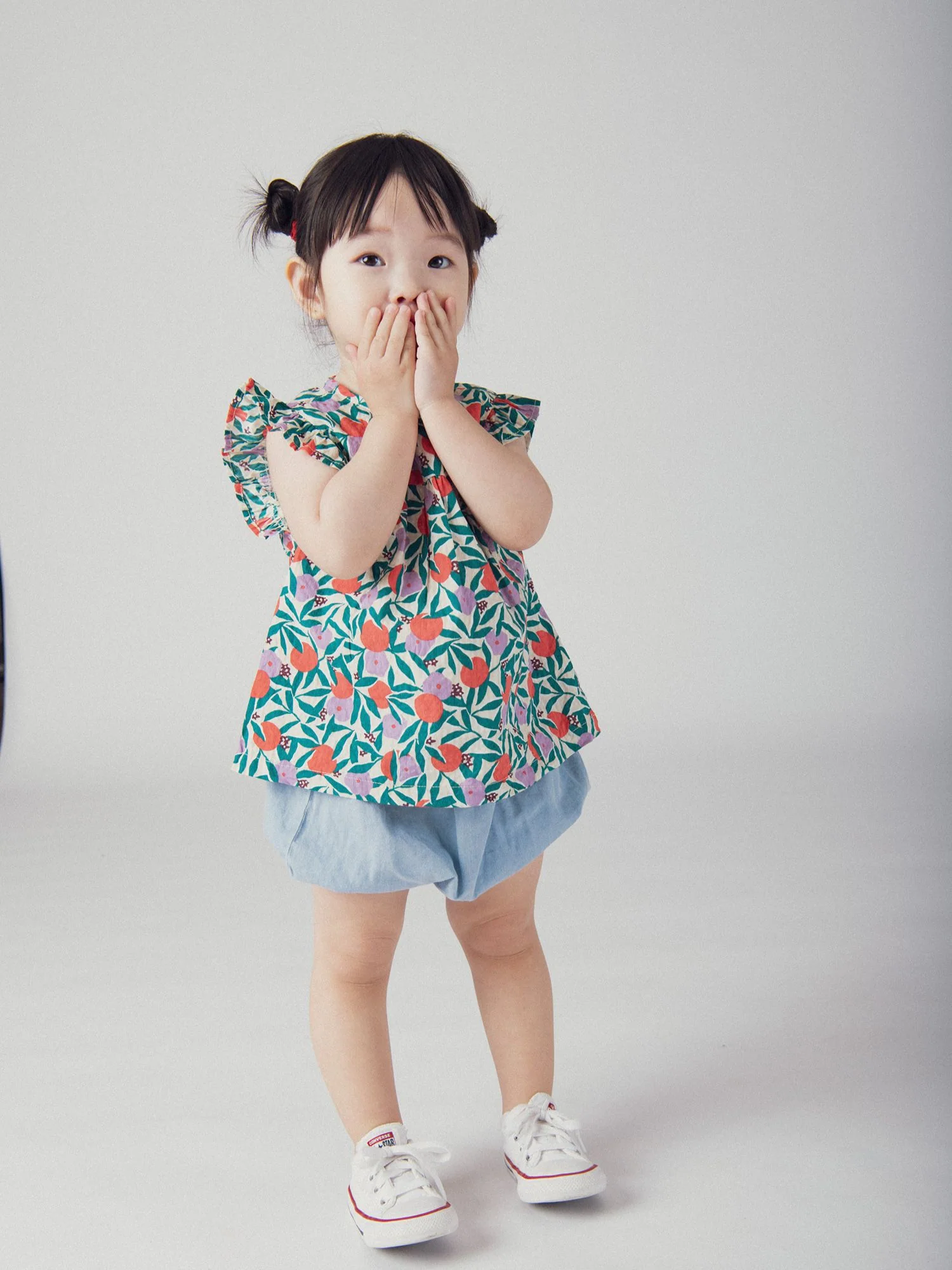 Set top stampato e bloomer in chambray per bambina - Image 4
