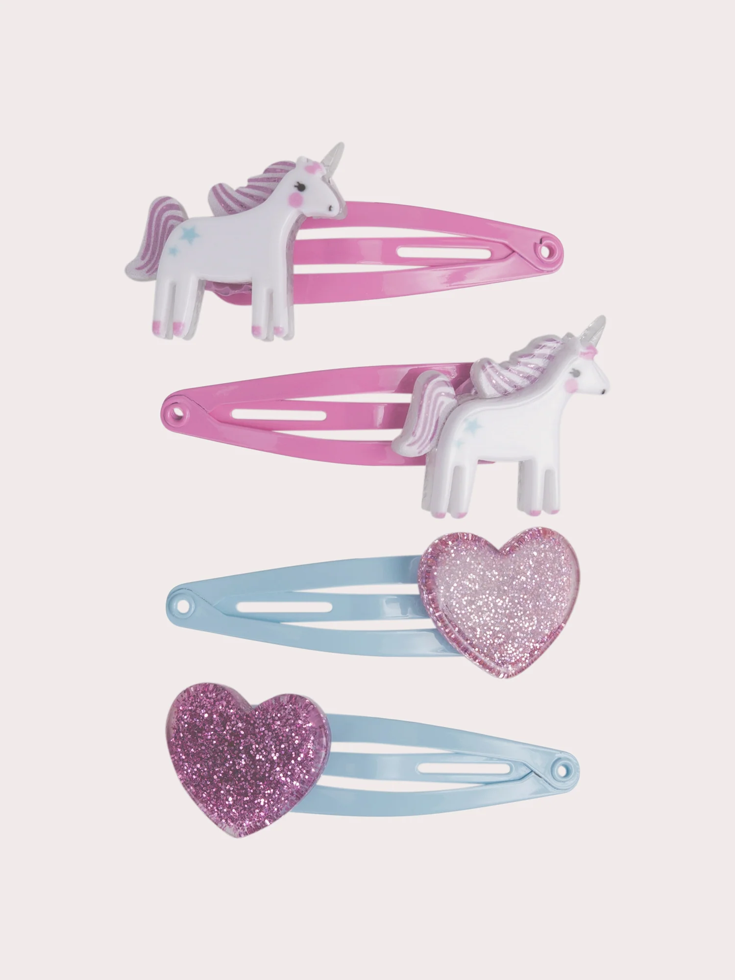 Set di 4 Fermagli Cuore e Unicorno per Ragazze